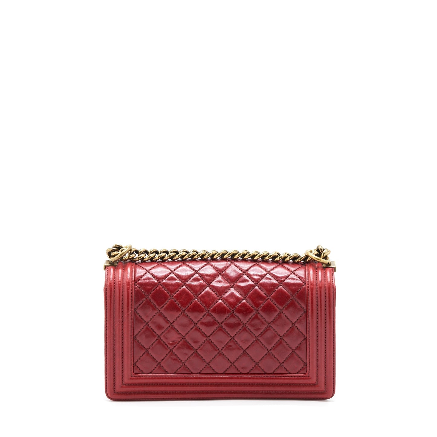 Chanel Boy Aged Calfskin Ruthenium GHW Red Handbag