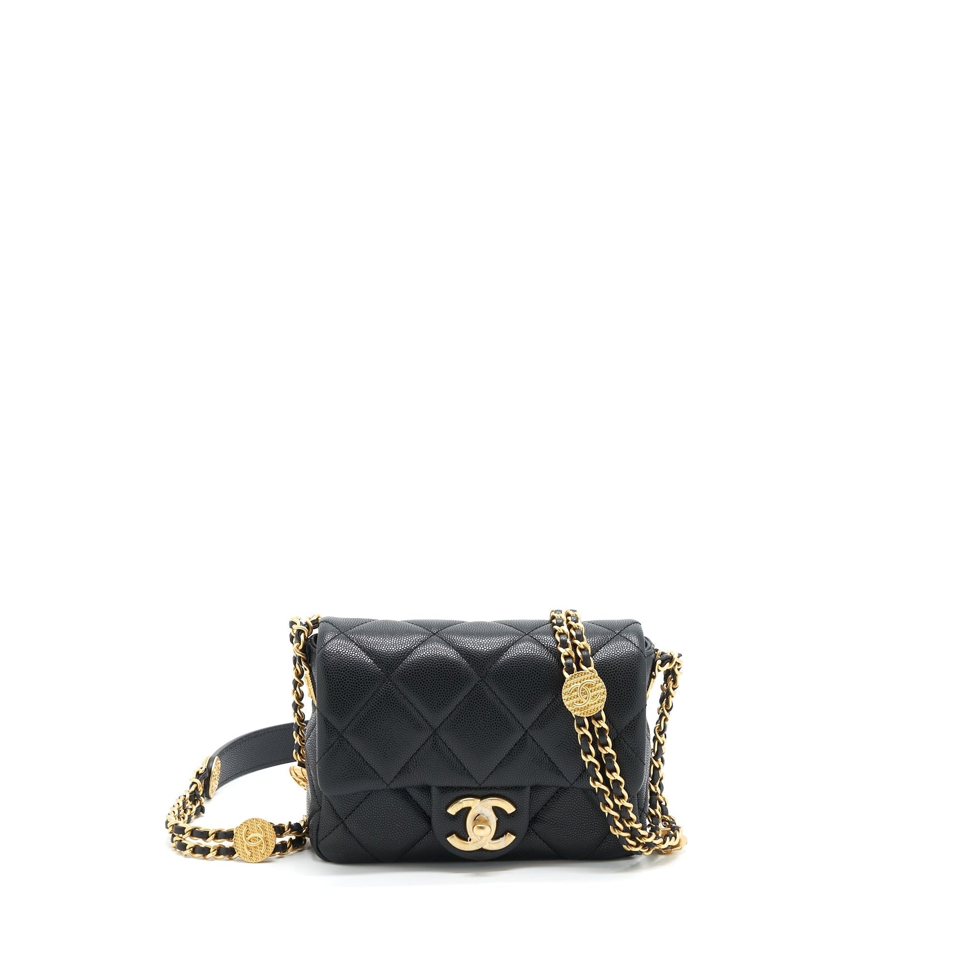 Chanel 22A Flap Caviar Brushed GHW Microchip Black Small Shoulder Bag