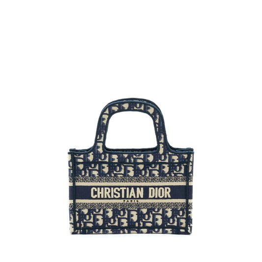 Dior Book Tote Oblique Embriodery Handbag Blue Mini Tote Bag