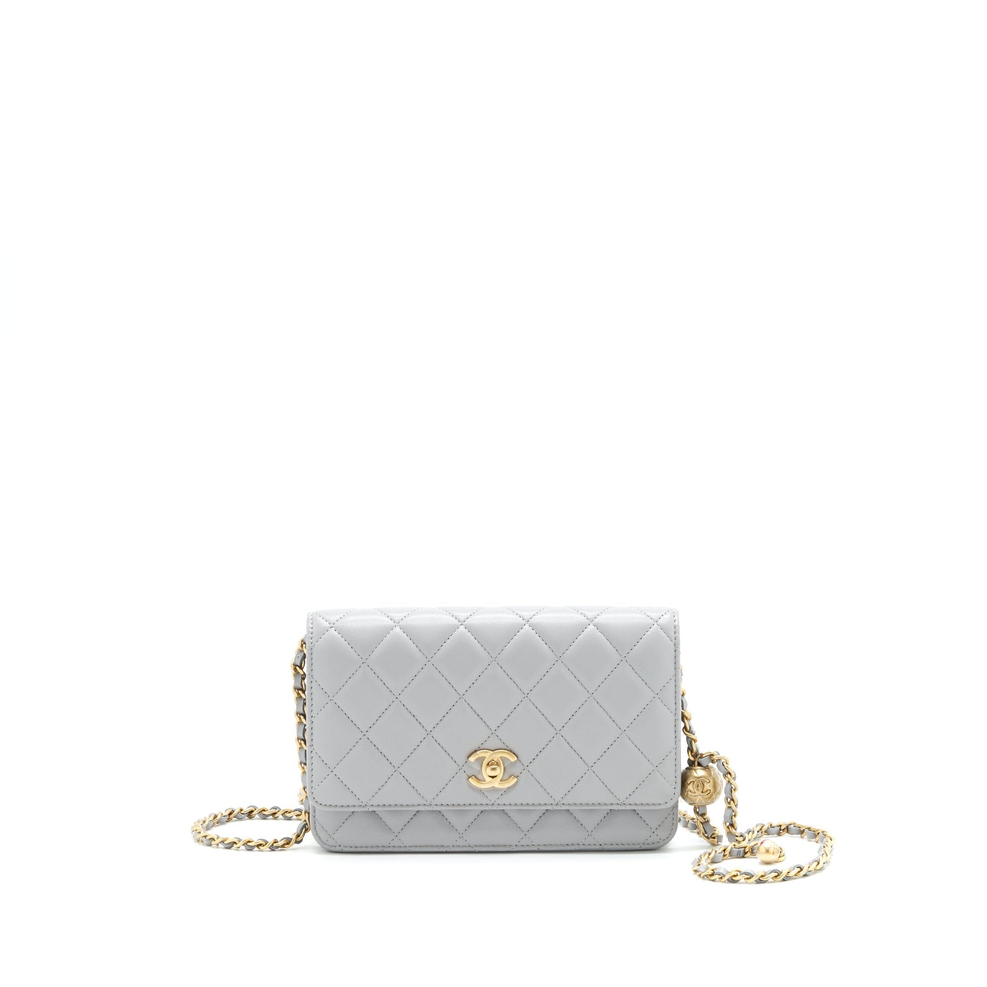 Chanel Pearl Crush On Lambskin GHW Microchip Grey Wallet Case
