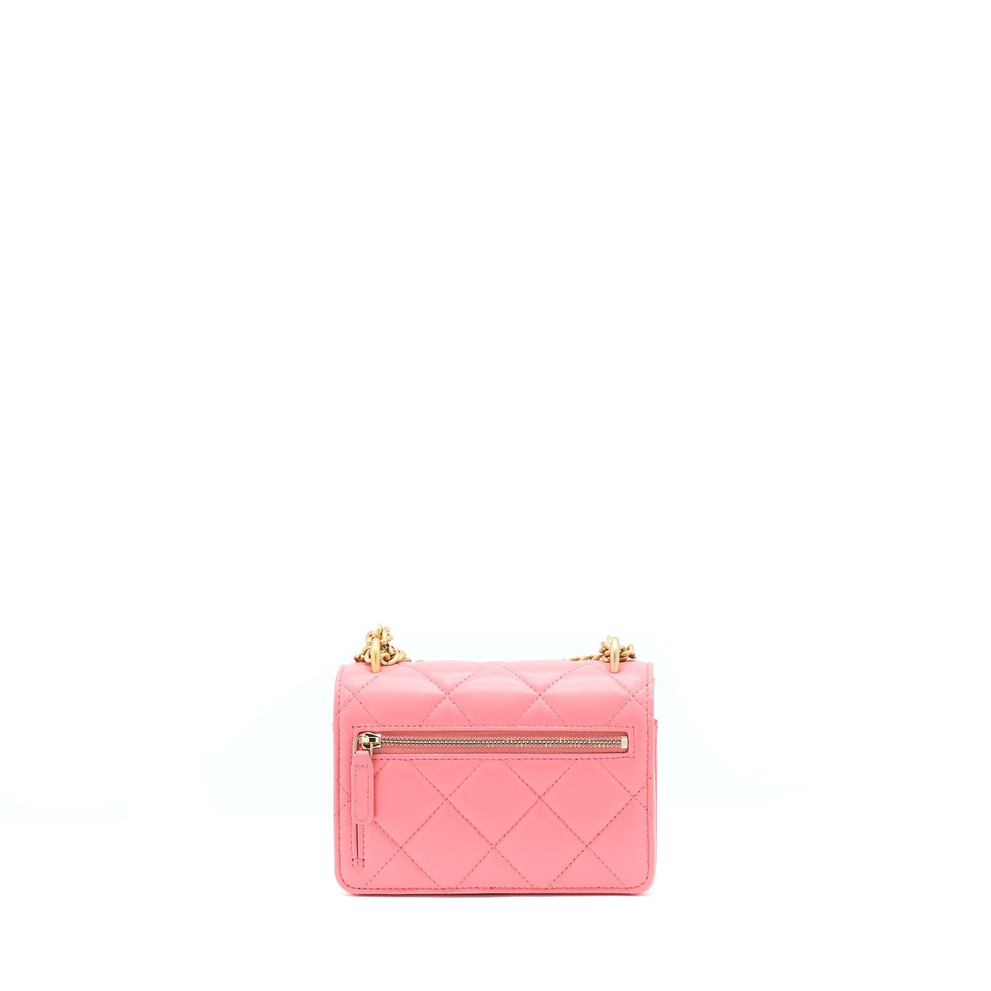Chanel 22P Seasonal Square On Lambskin GHW Pink Wallet Case