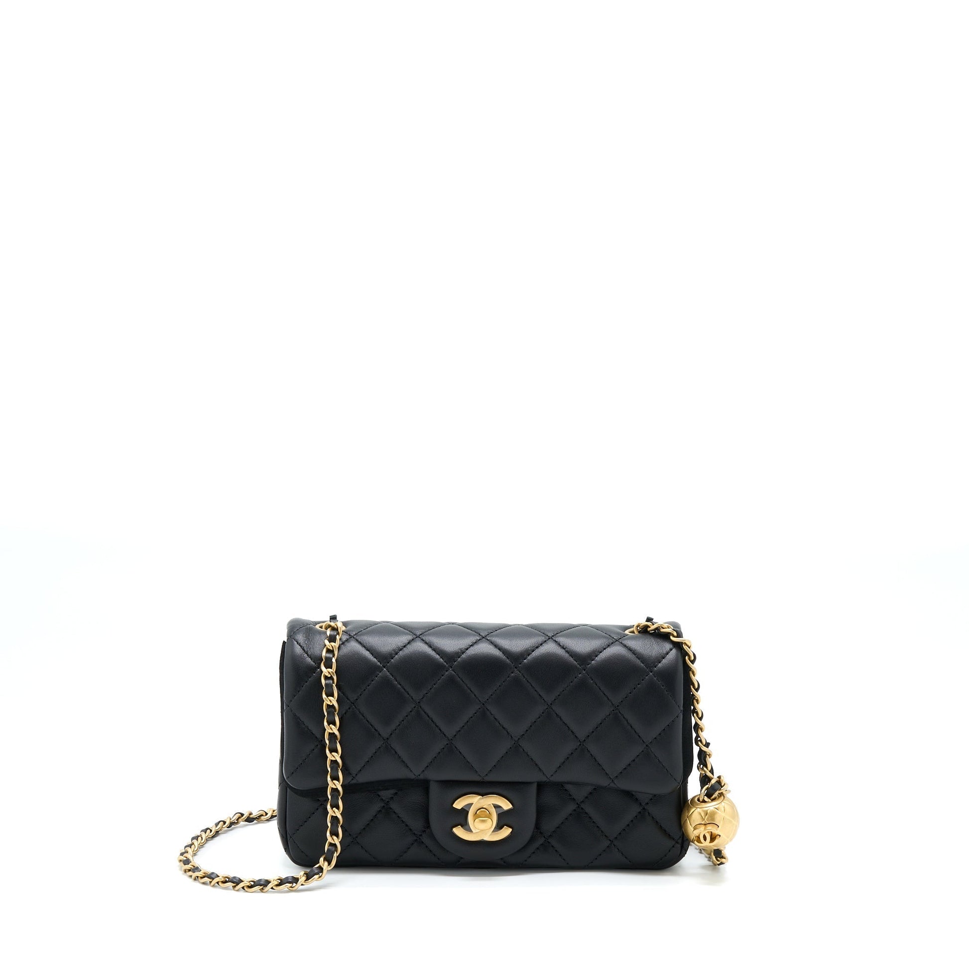 Chanel Pearl Crush Rectangular Lambskin GHW Microchip Black Mini Bag