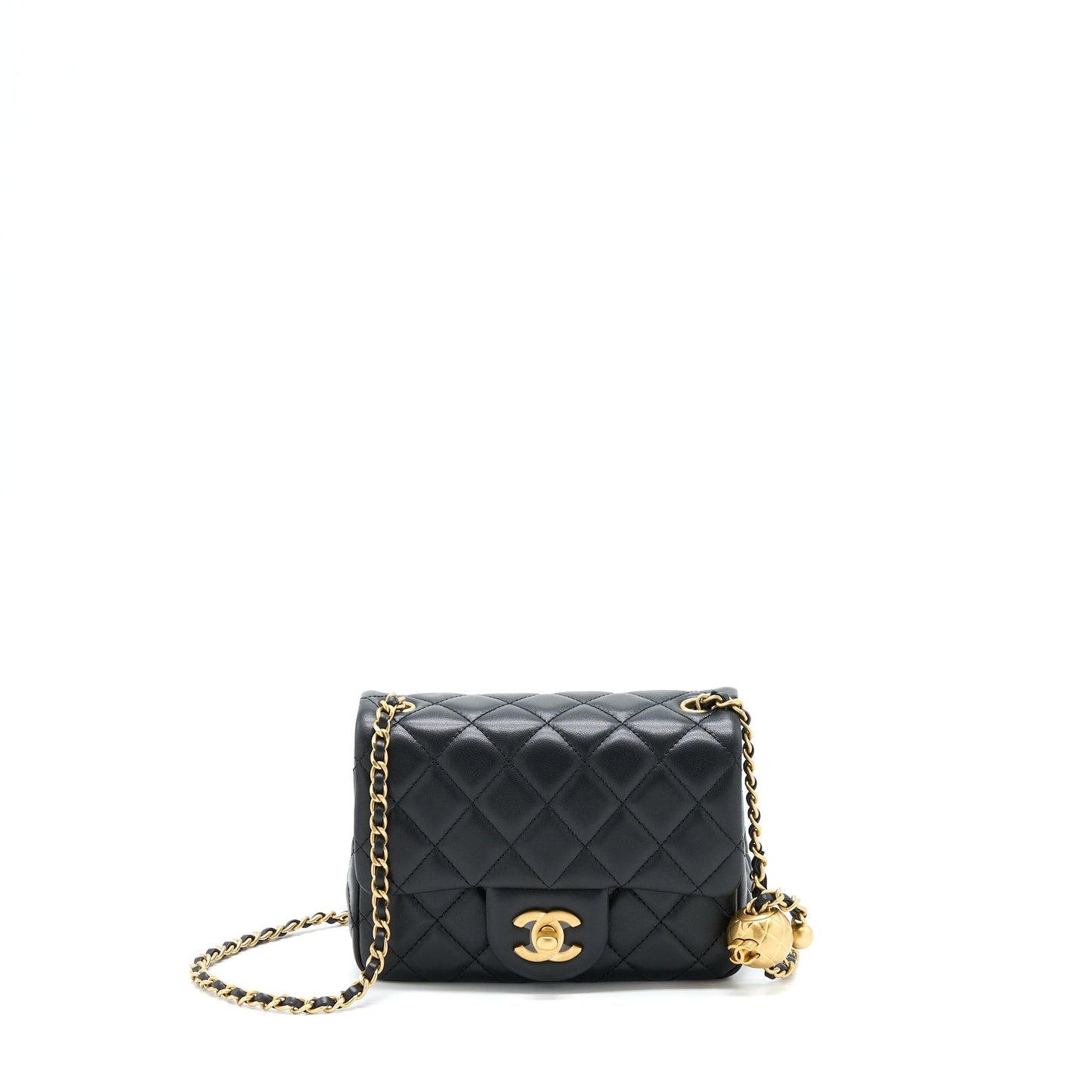 Chanel Pearl Crush Square Flap Lambskin GHW Black Shoulder Bag With Ghw
