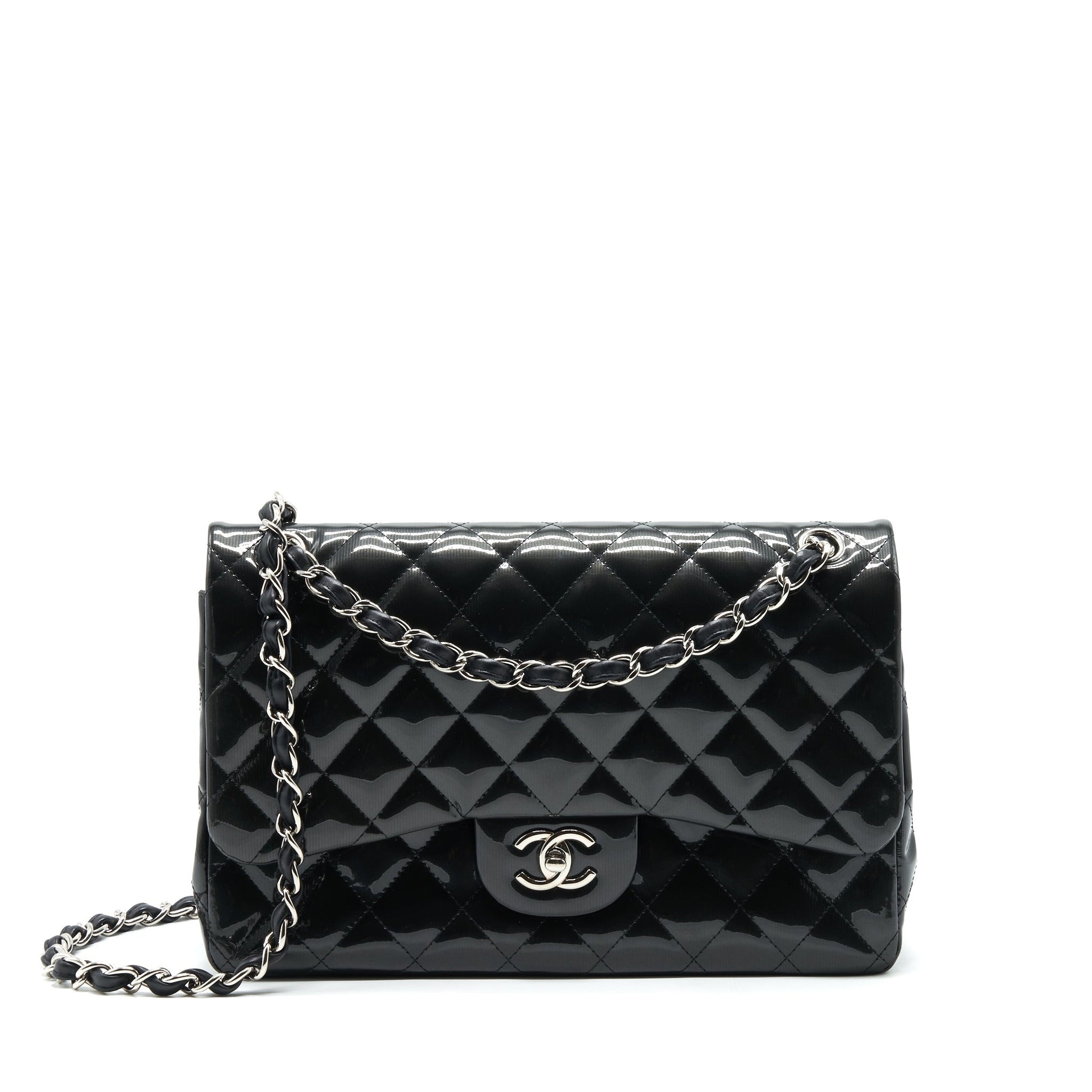 Chanel Classic Flap Jumbo Patent SHW Black Shoulder Bag