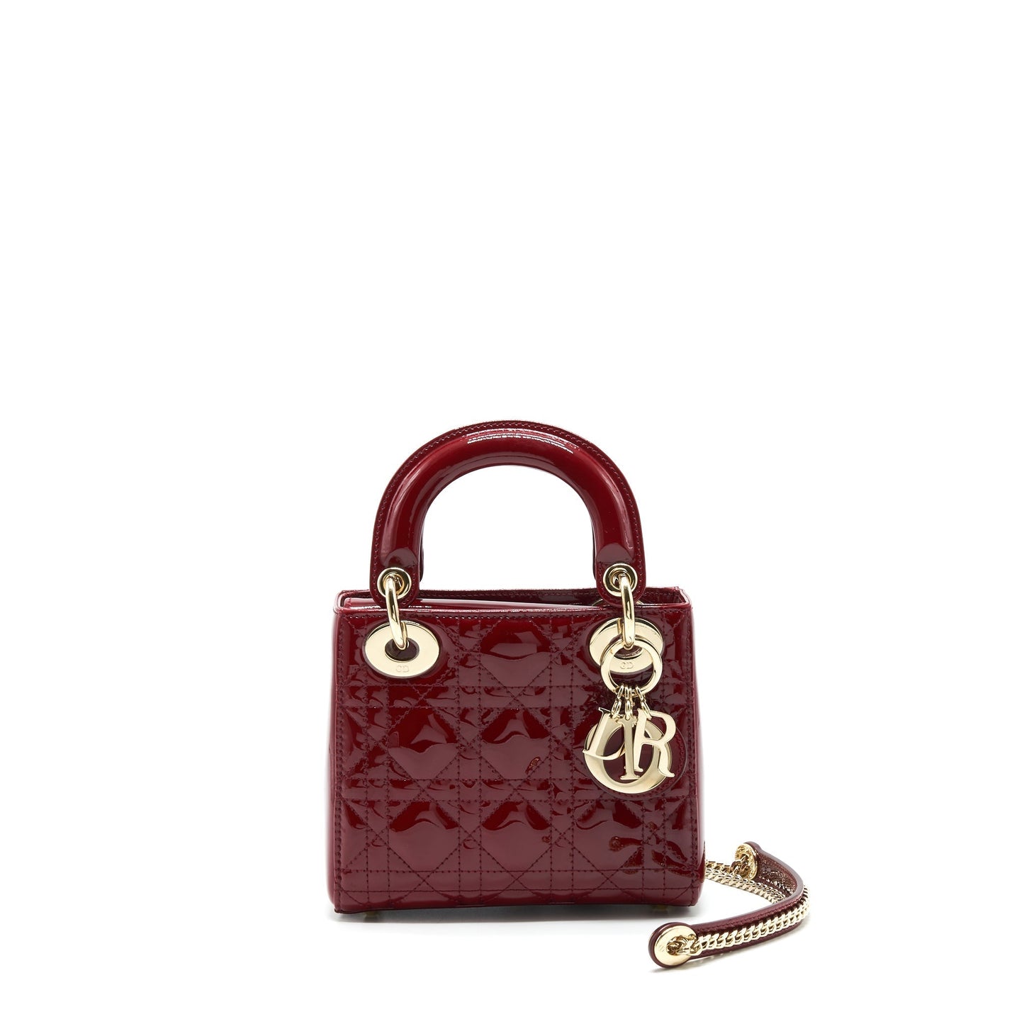 Dior Lady Patent Handbag Red Mini Travel Bag