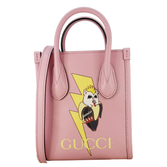 Gucci Bnf Bananya Print Vertical Tote Bag Leather Pink