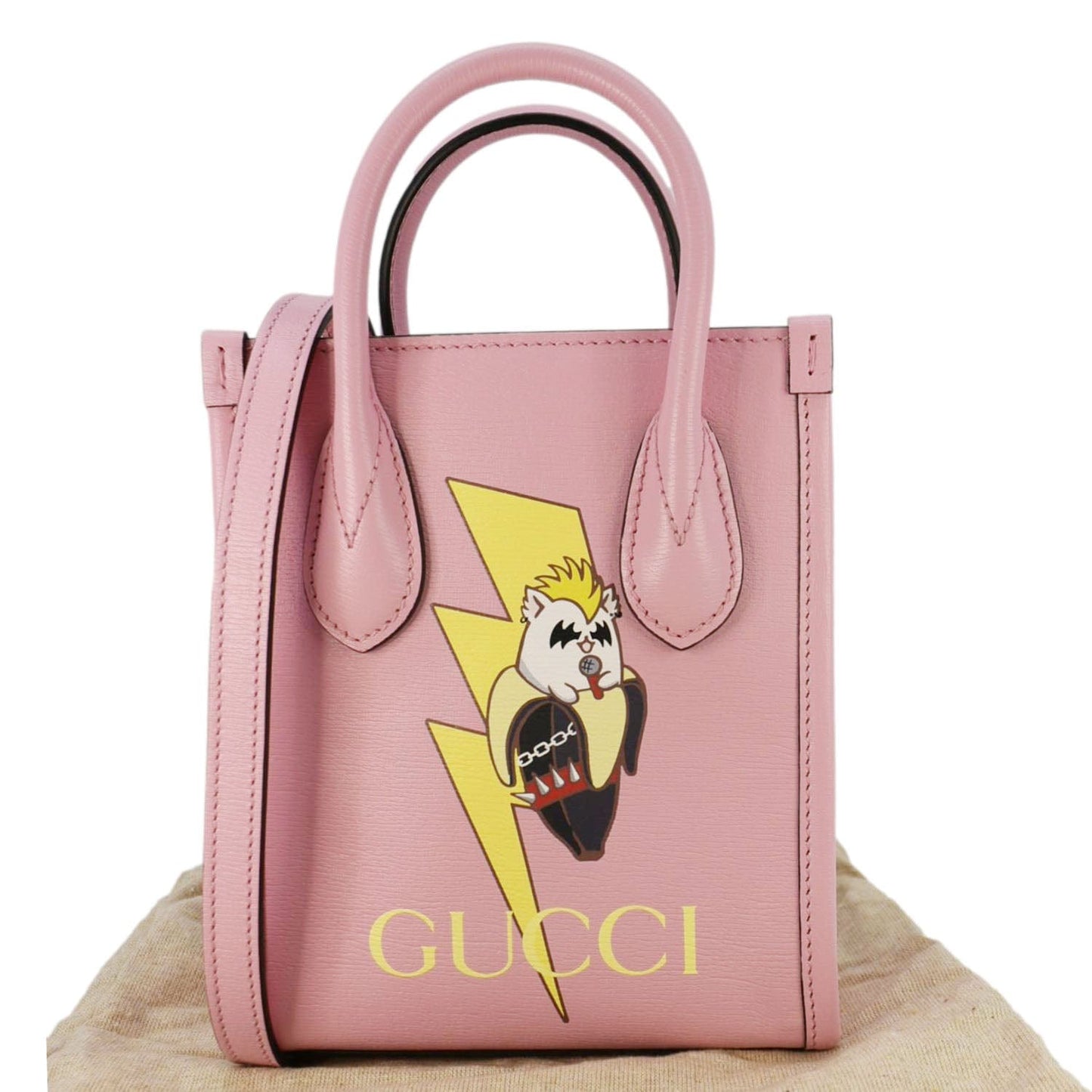 Gucci Bnf Bananya Print Vertical Tote Bag Leather Pink