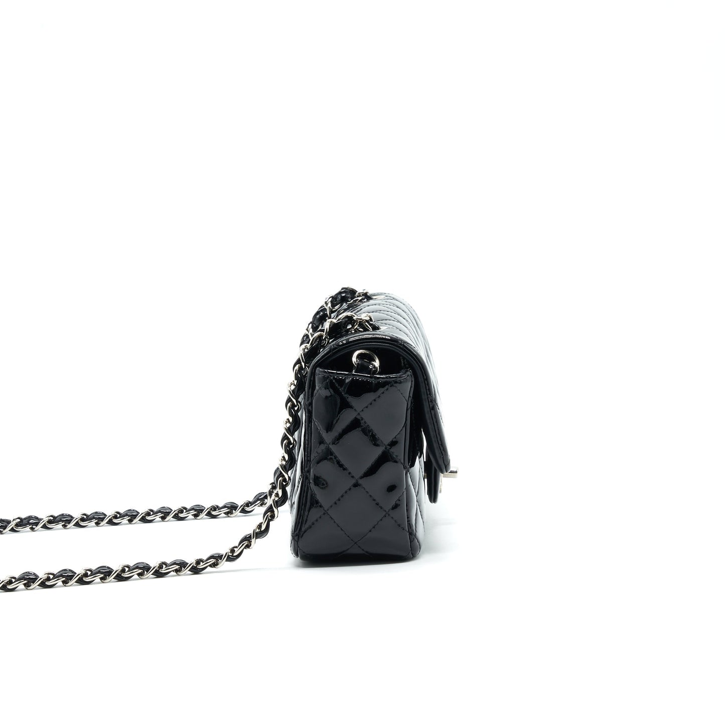 Chanel Rectangular Flap Patent SHW Black Leather Shoulder Bag