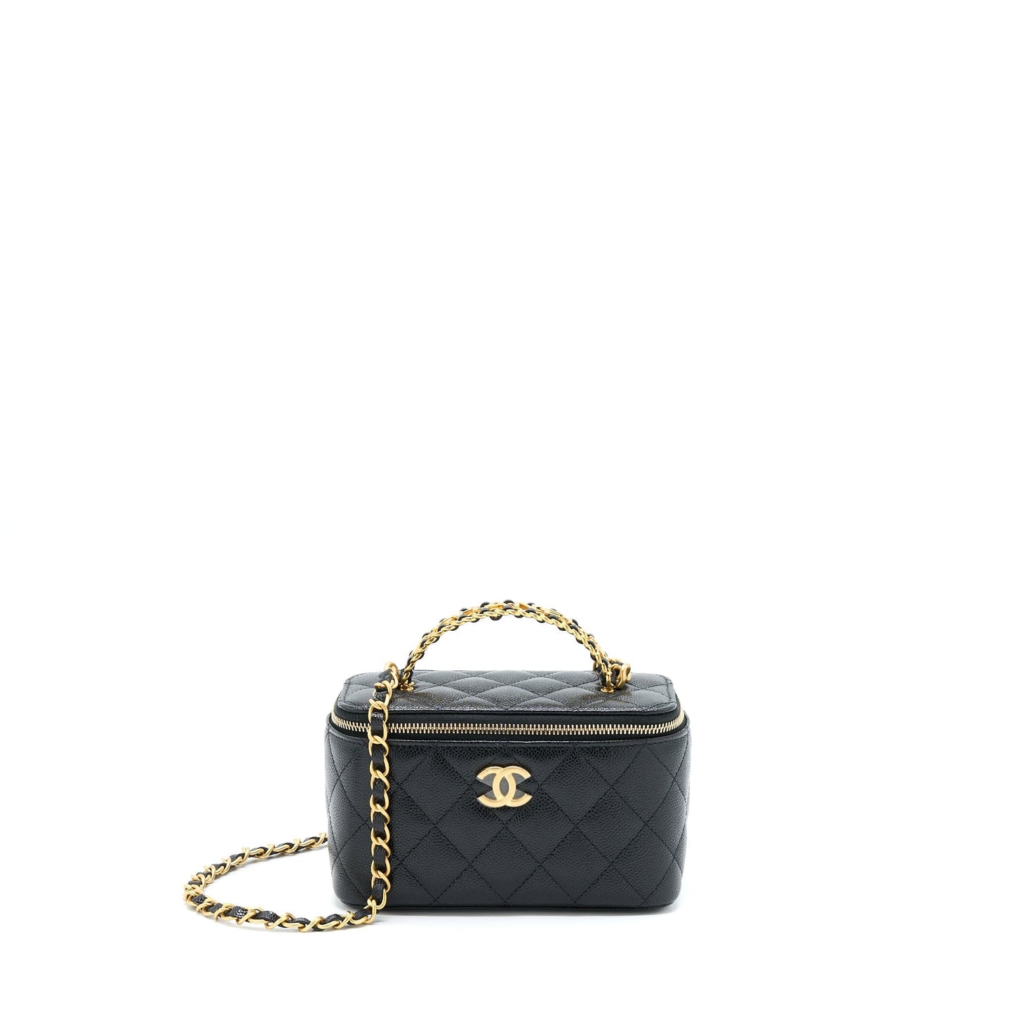 Chanel Letter Top Handle Long Vanity Caviar Black Handbag