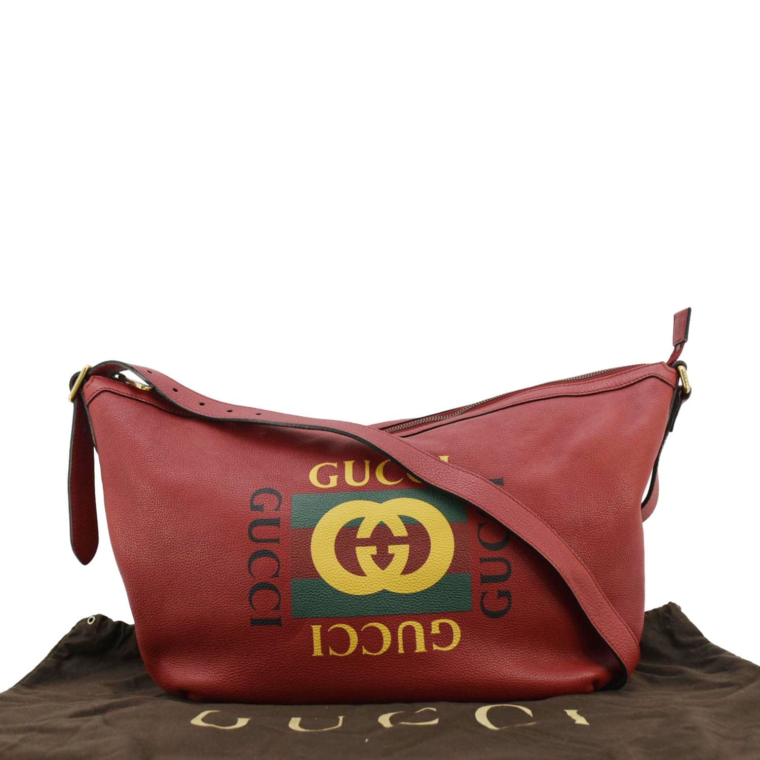 Gucci Half Moon Calfskin Hobo Shoulder Bag Leather Red