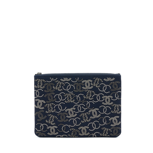 Chanel CC Logo Studded Limited Edition Hardware Black Clutch Bag