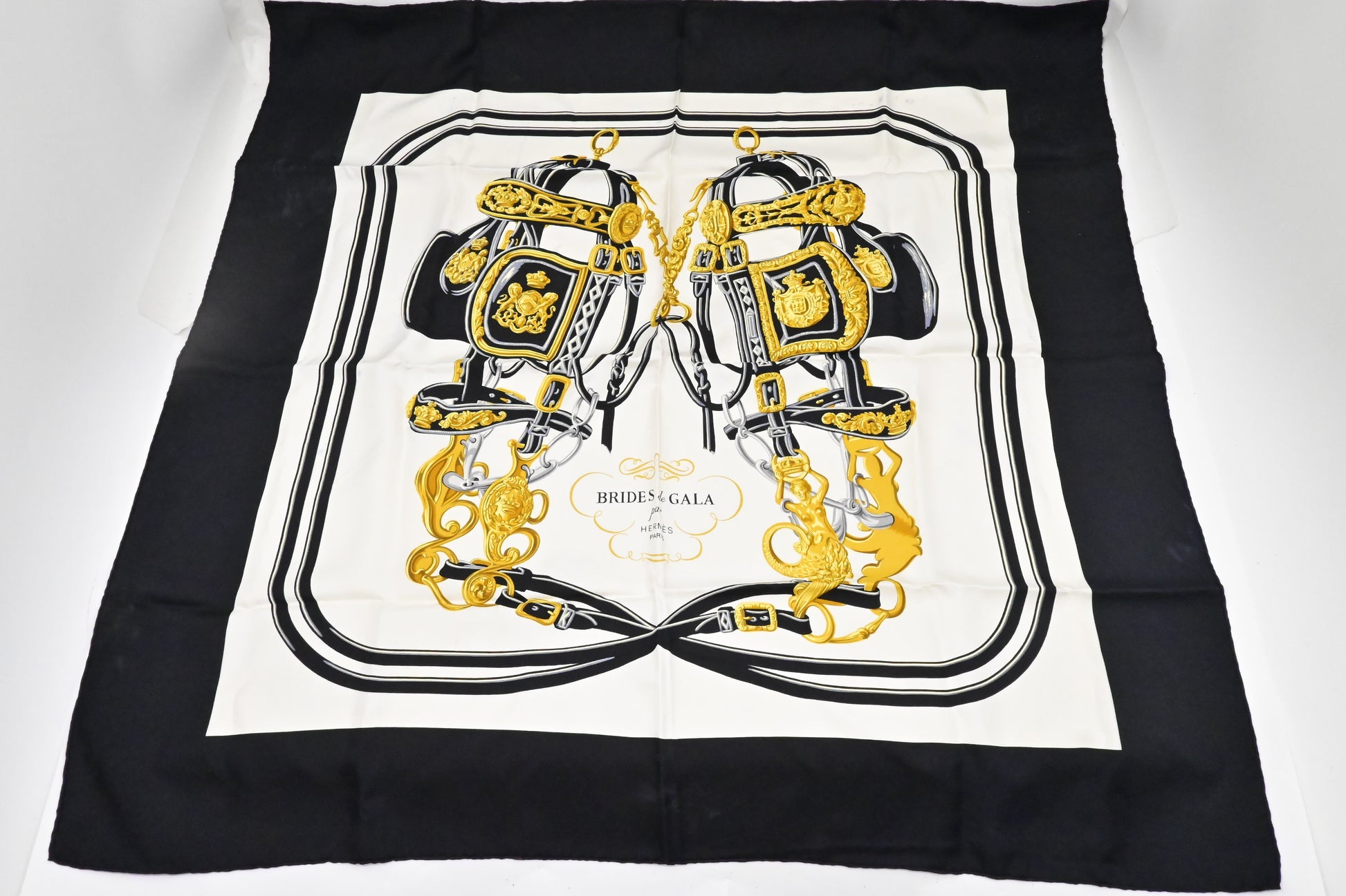 Hermes "Brides De Gala" Carre In Silk Handbag Black Travel Bag