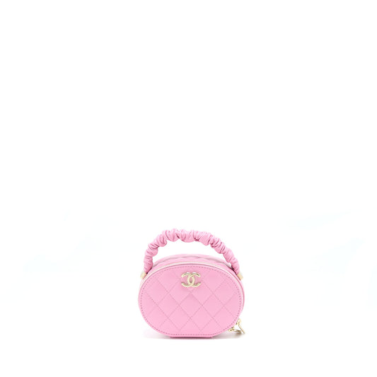 Chanel 22S Top Handle Round Vanity Lambskin Pink Clutch Bag