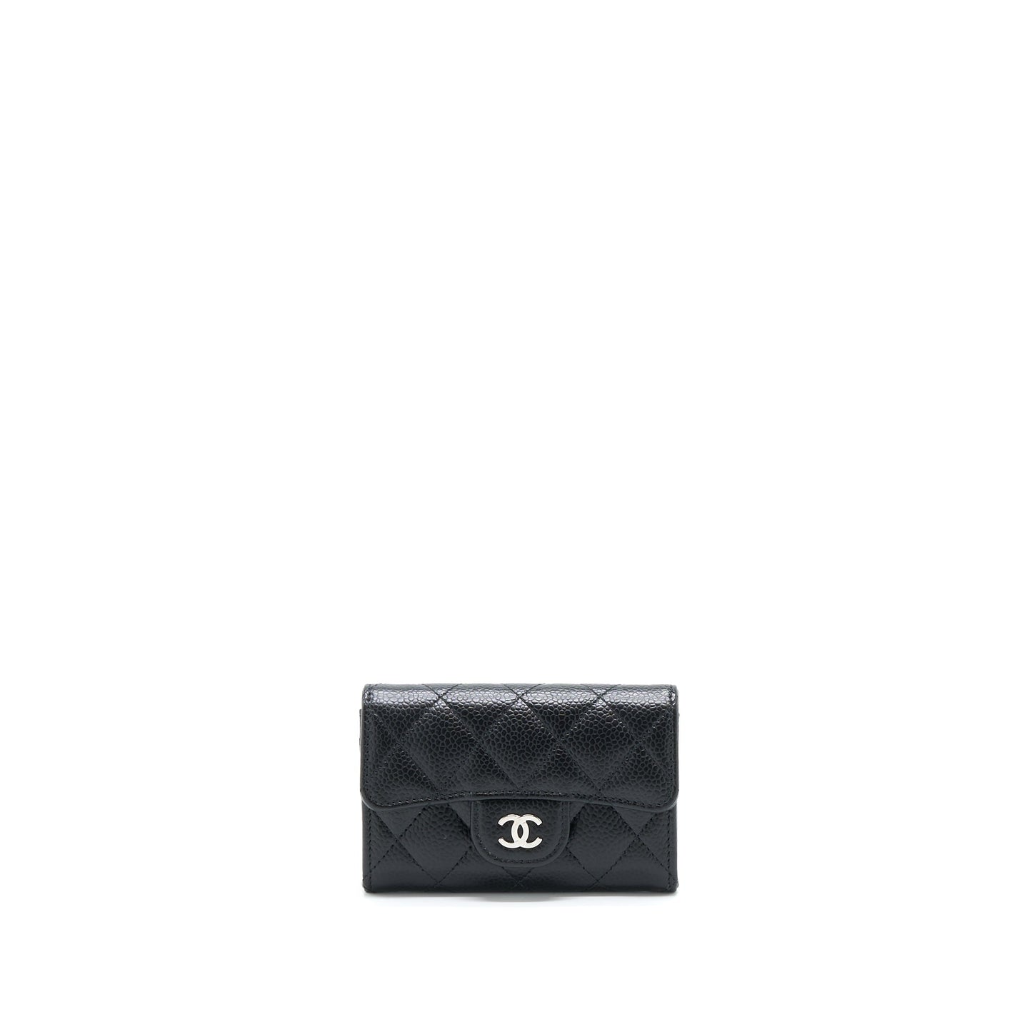 Chanel Classic Flap Card Holder Caviar SHW Black Wallet Case Shw Hologram