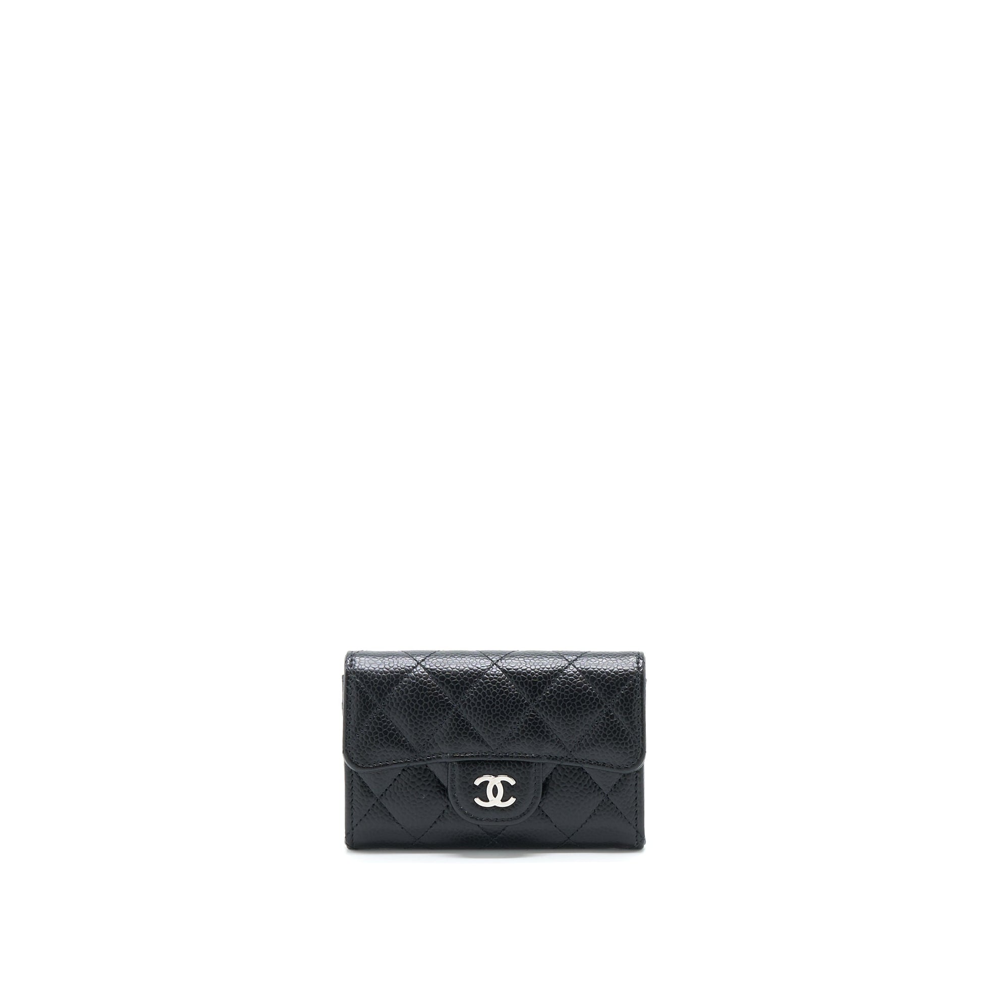 Chanel Classic Flap Card Holder Caviar SHW Black Wallet Case Shw Hologram
