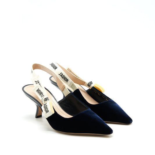 Dior Size Slingback Pump Velvet Navy Handbag Shoes