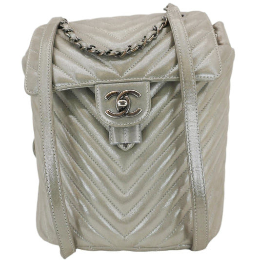 Chanel Urban Spirit Small Chevron Calfskin Leather Backpack Silver
