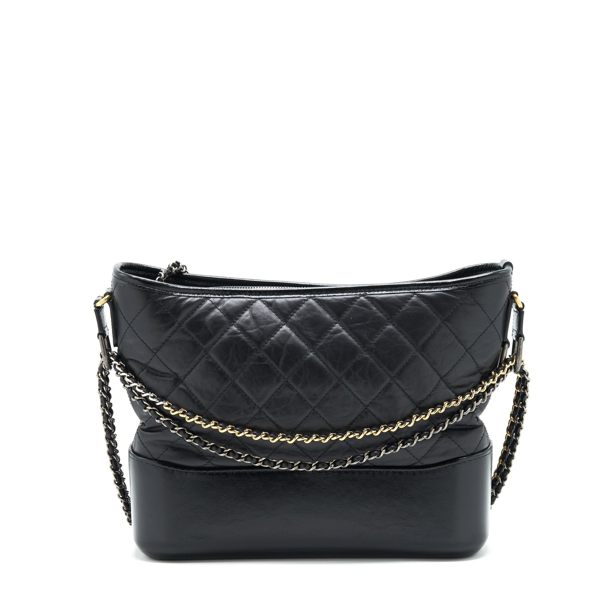 Chanel Hobo Gabrielle Sliver Hardware Black Gold Shoulder Bag