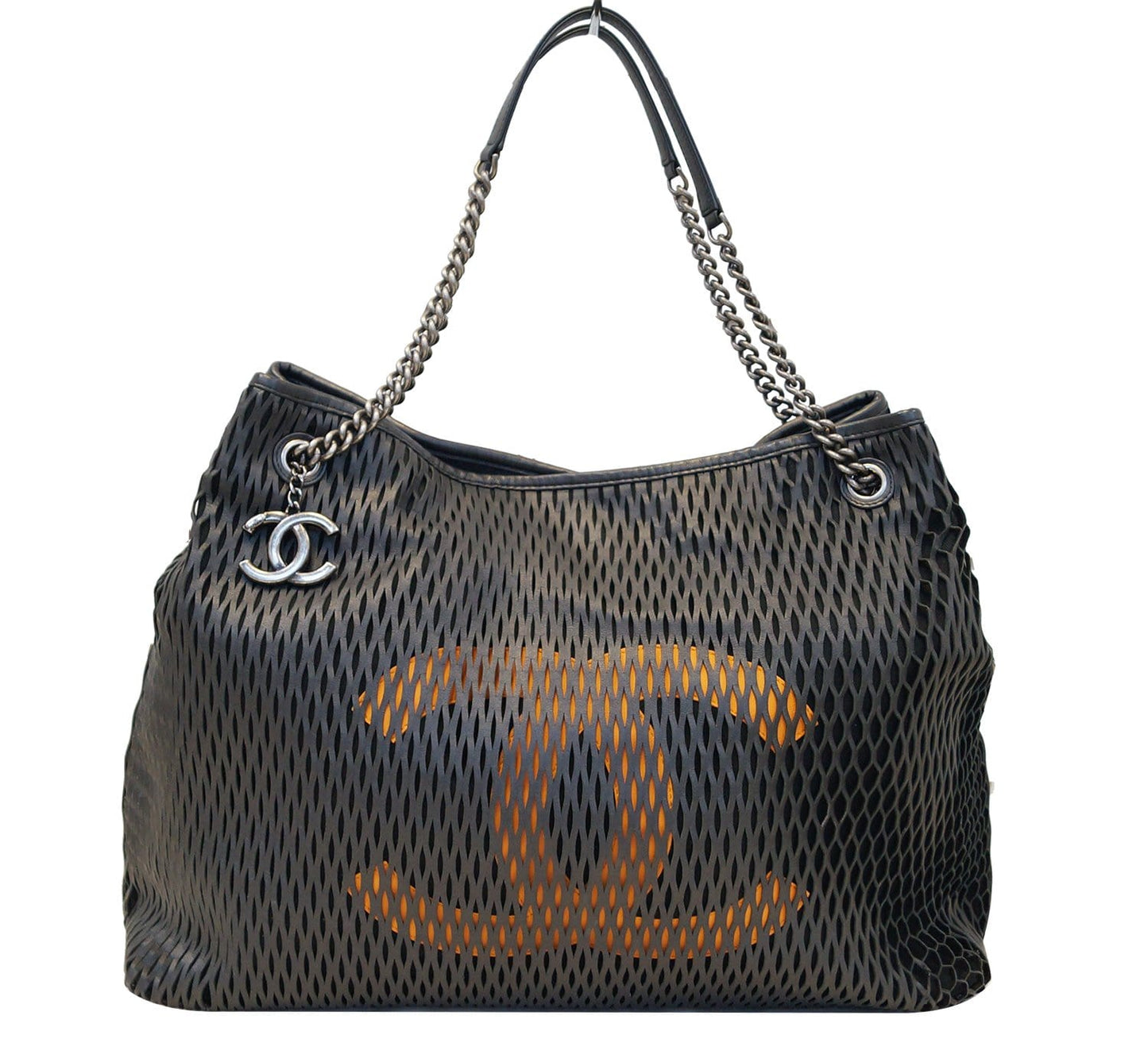 Chanel Laser Cut Perforated Cc Tote Black Tote Bag