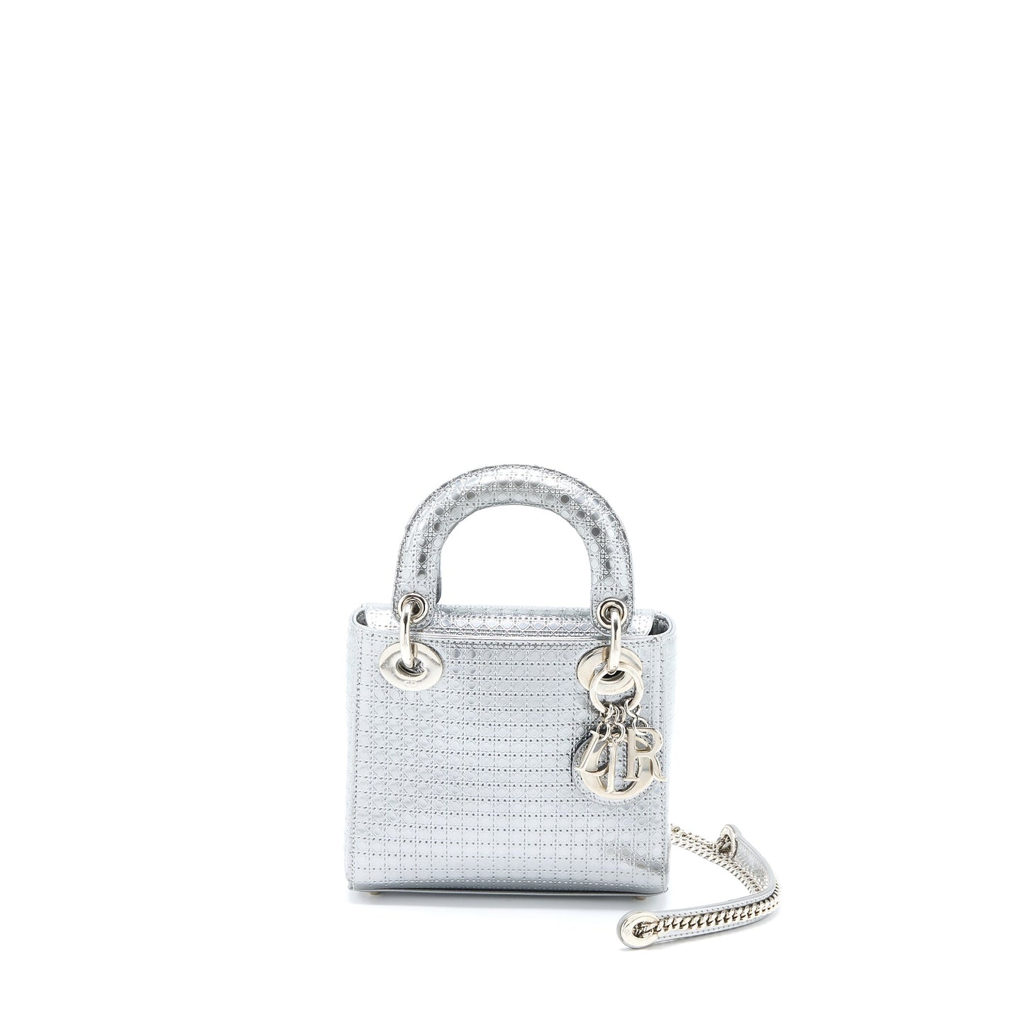 Dior Lady Patent Metallic Handbag Silver Mini Travel Bag