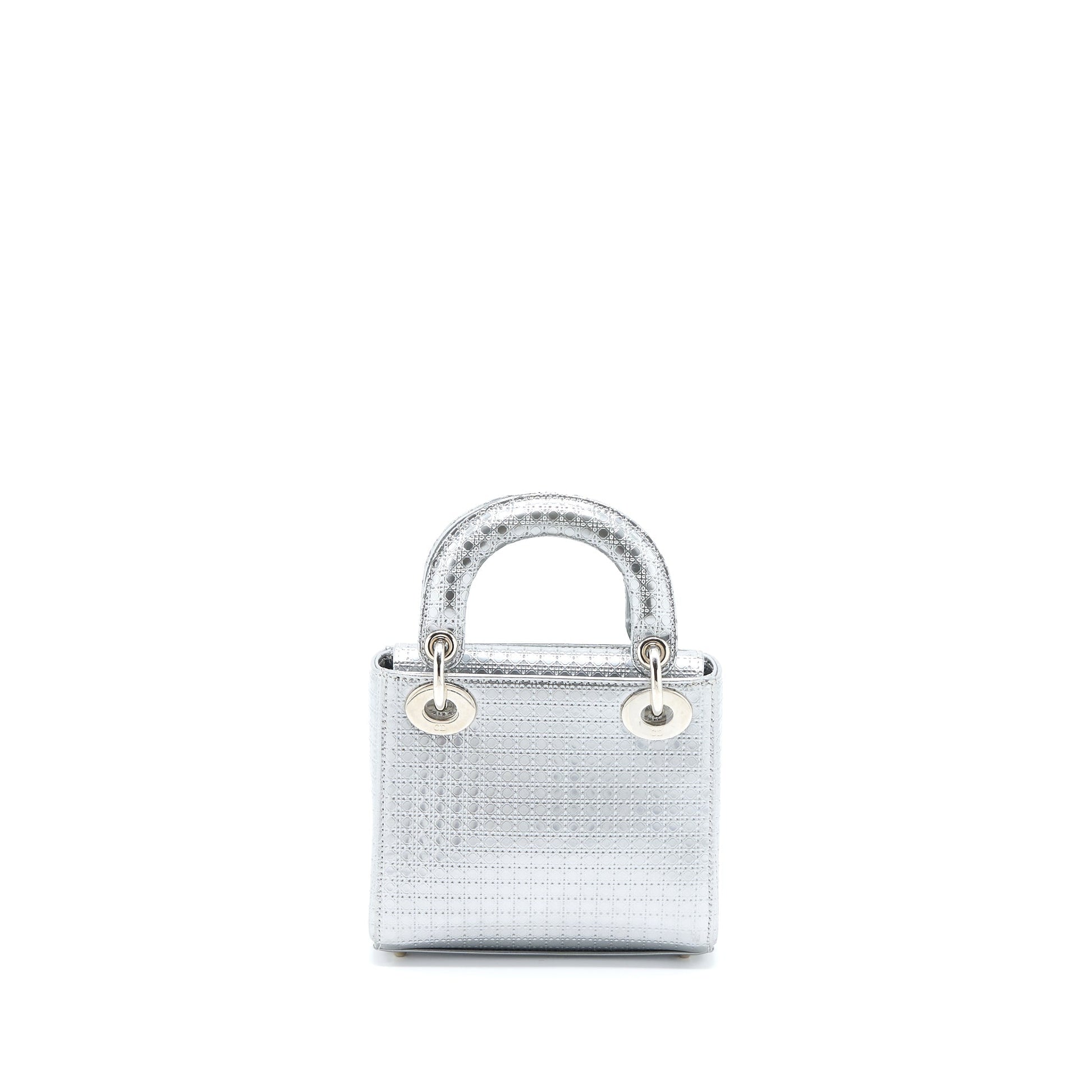 Dior Lady Patent Metallic Handbag Silver Mini Travel Bag