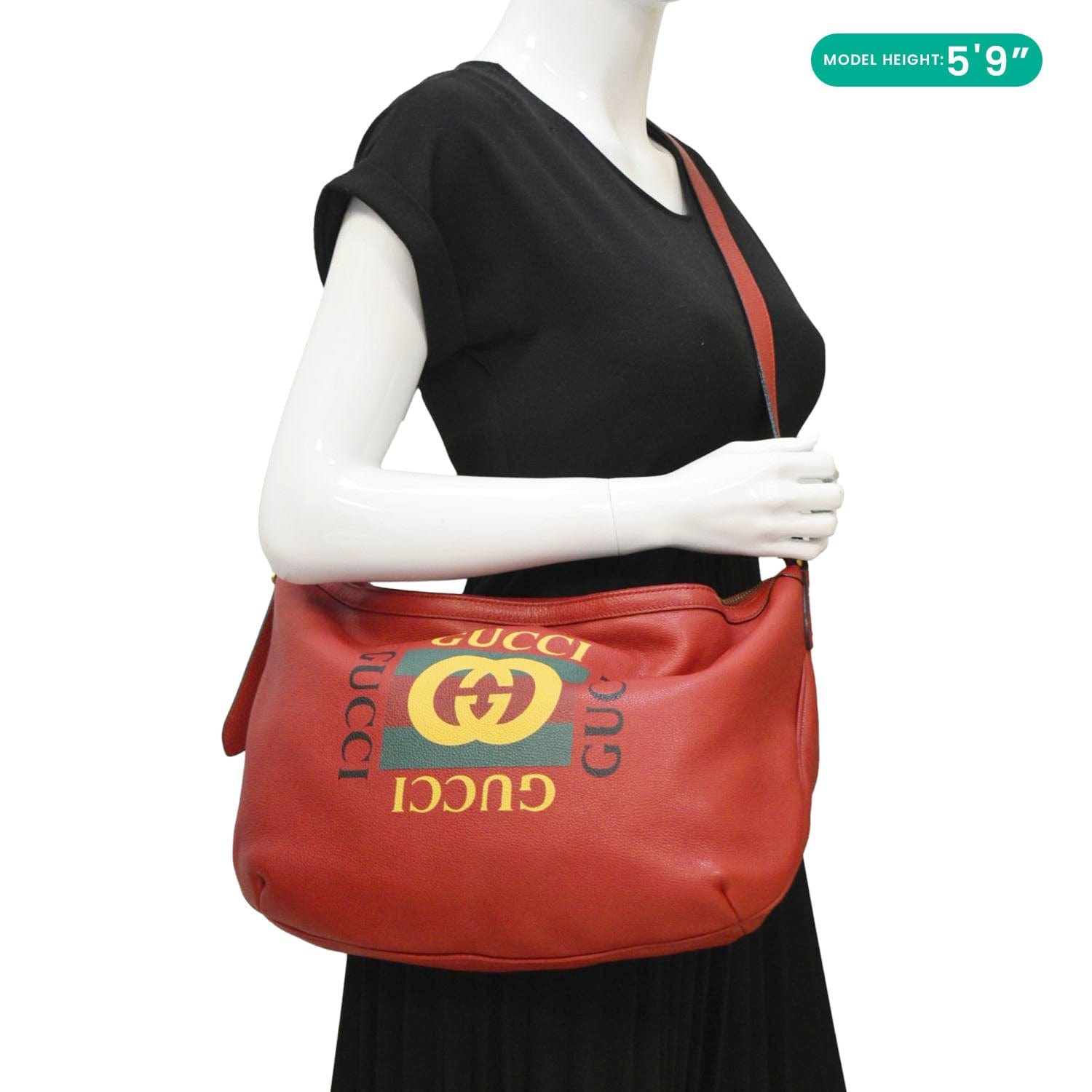 Gucci Half Moon Calfskin Hobo Shoulder Bag Leather Red