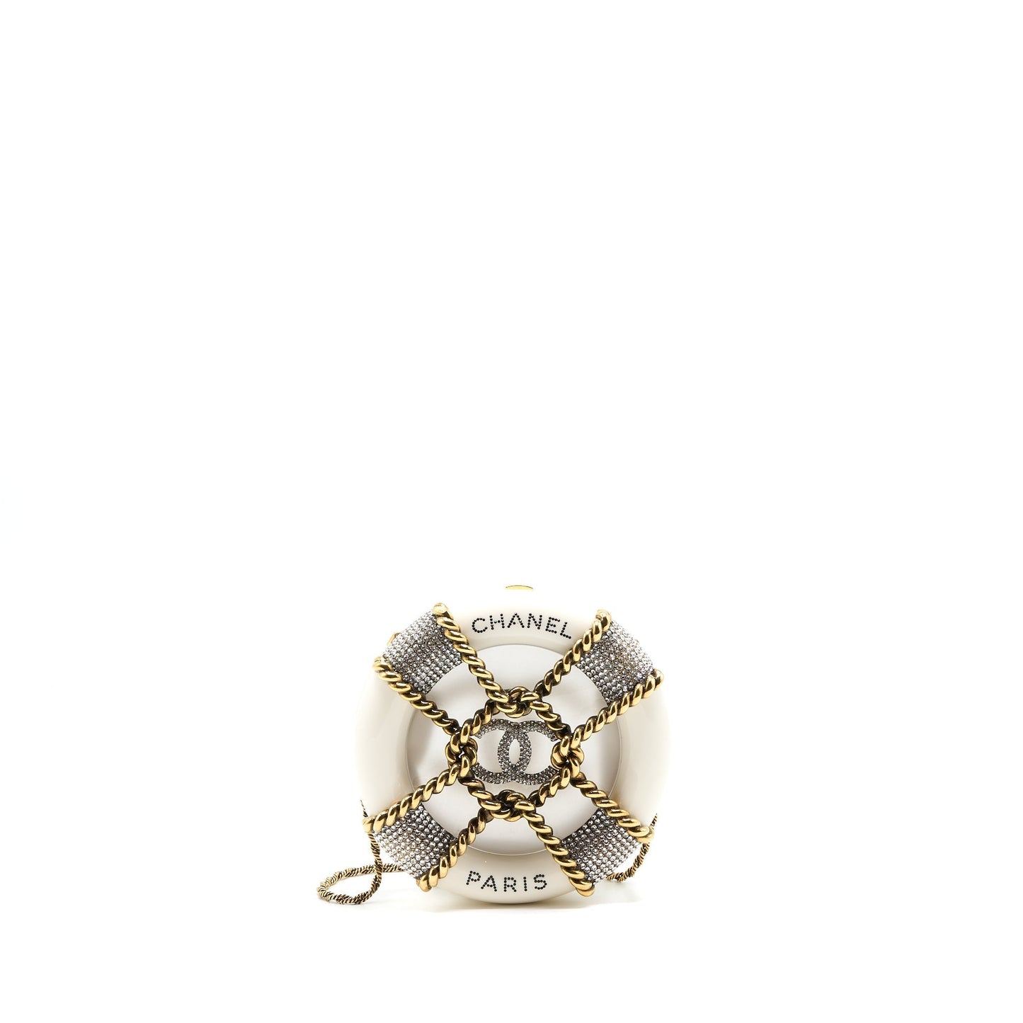 Chanel Runway Crystal Round Evening Box GHW White Shoulder Bag