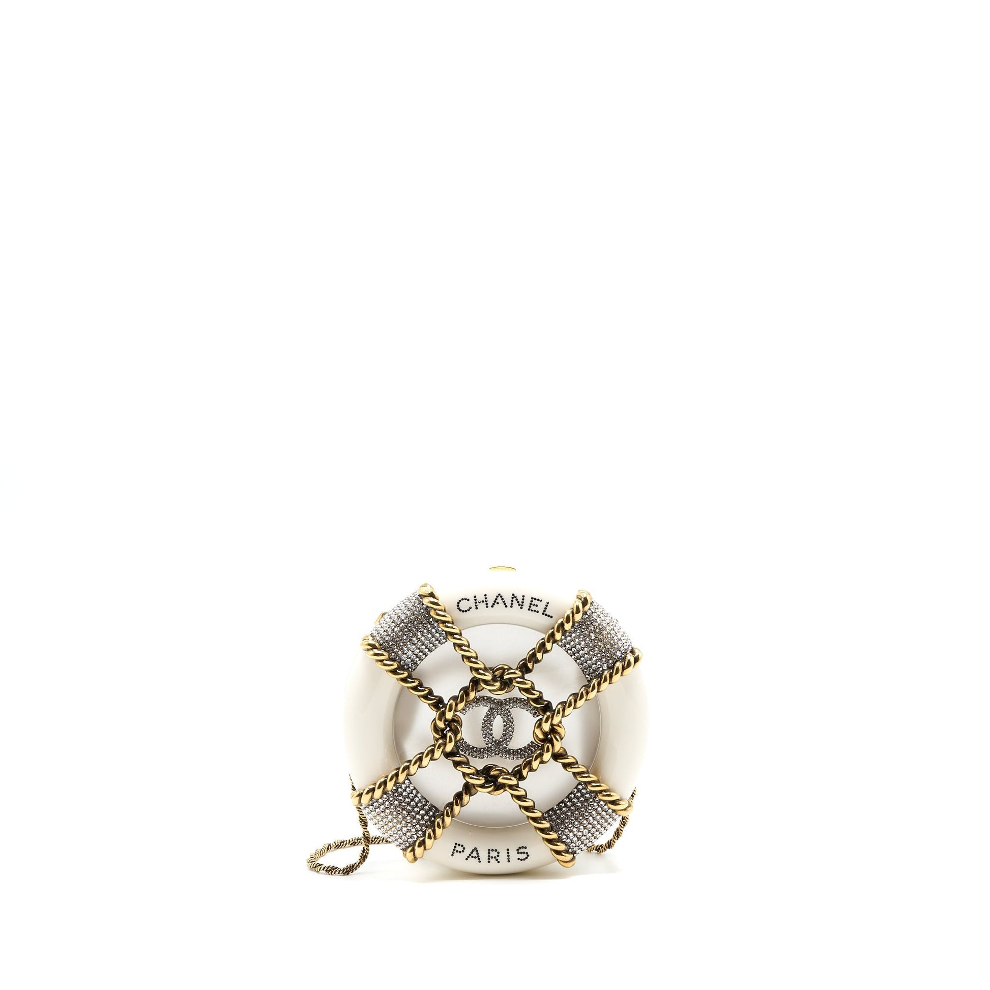 Chanel Runway Crystal Round Evening Box GHW White Shoulder Bag