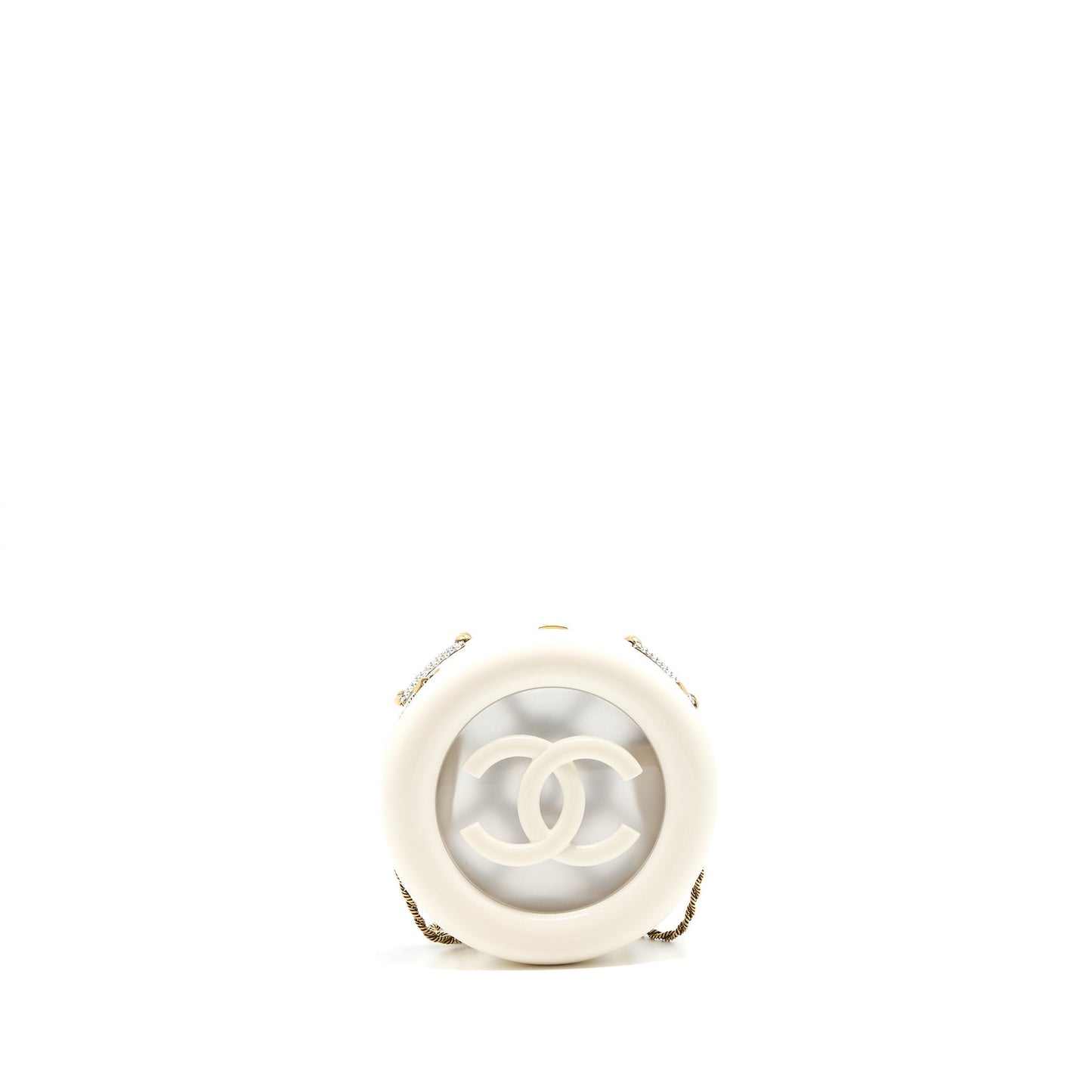 Chanel Runway Crystal Round Evening Box GHW White Shoulder Bag