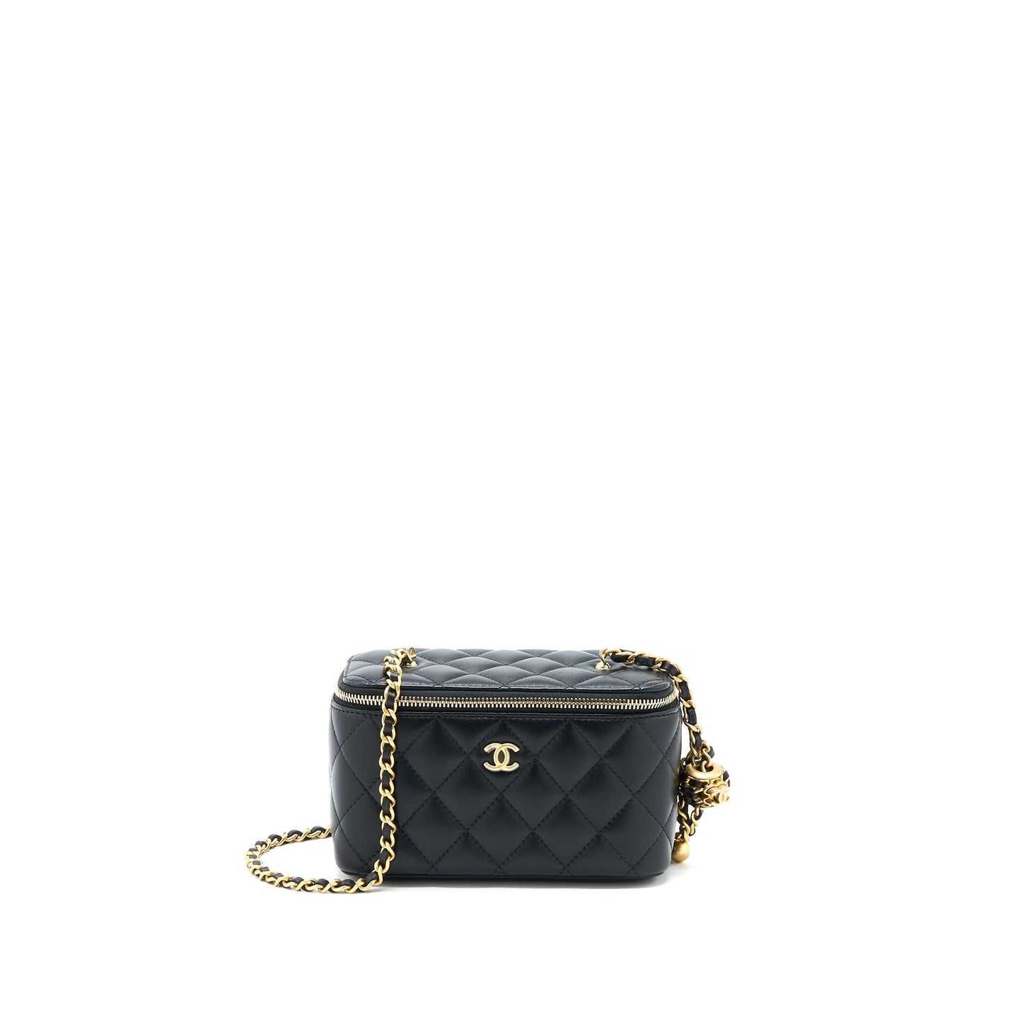 Chanel Pearl Crush Long Vanity Lambskin Brushed Black Handbag