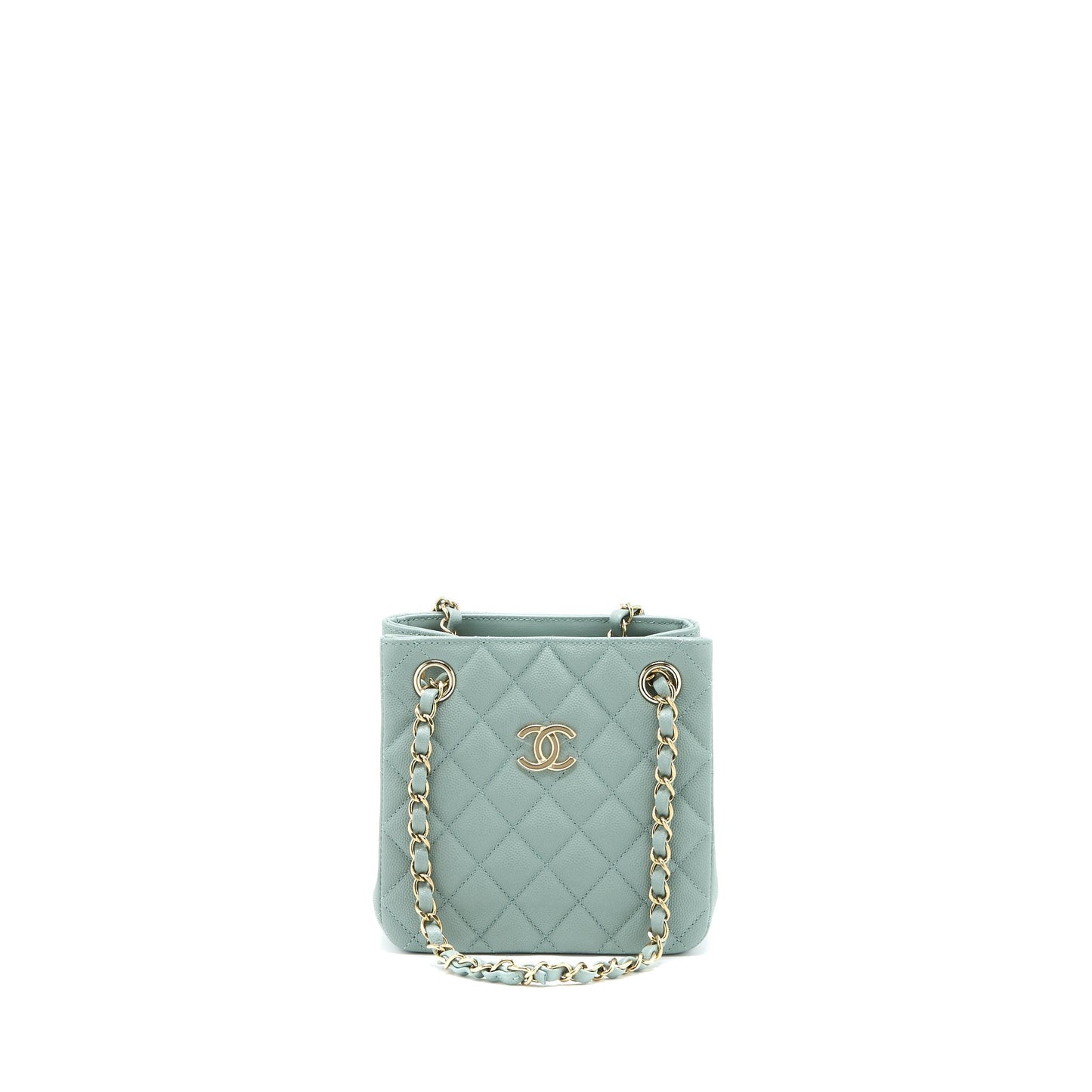 Chanel 23C Bucket Caviar Light LGHW Microchip Blue Grey Bucket Bag