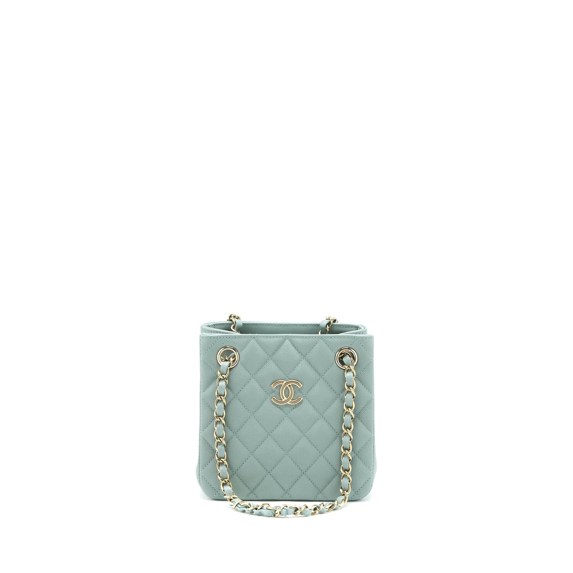 Chanel 23C Bucket Caviar Light LGHW Microchip Blue Grey Bucket Bag