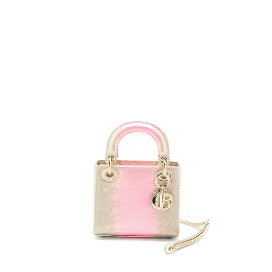 Dior Lady Lizard Multicolour Handbag Pink Mini Travel Bag