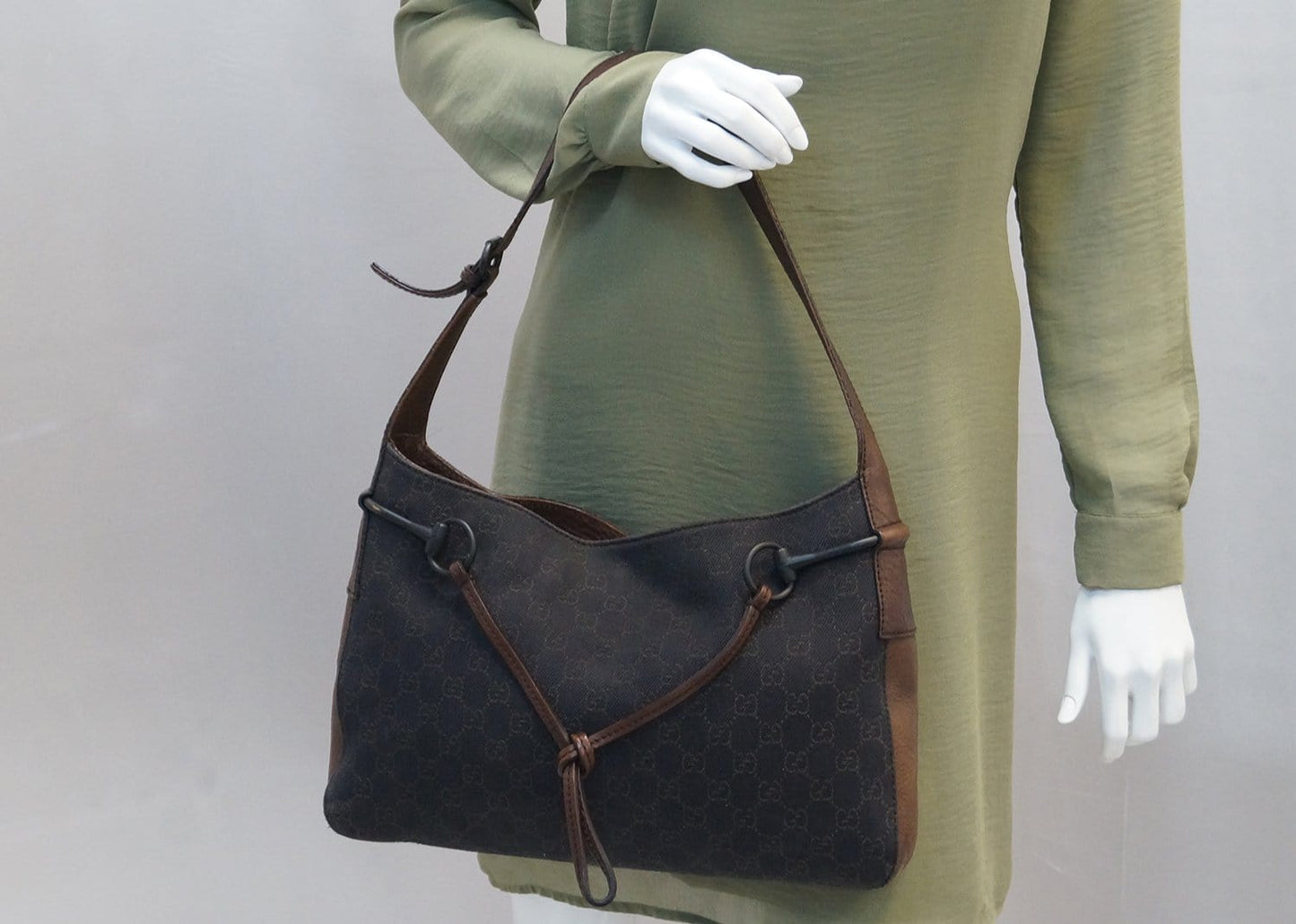 Gucci Pattern Horsebit Dark Shoulder Bag Brown