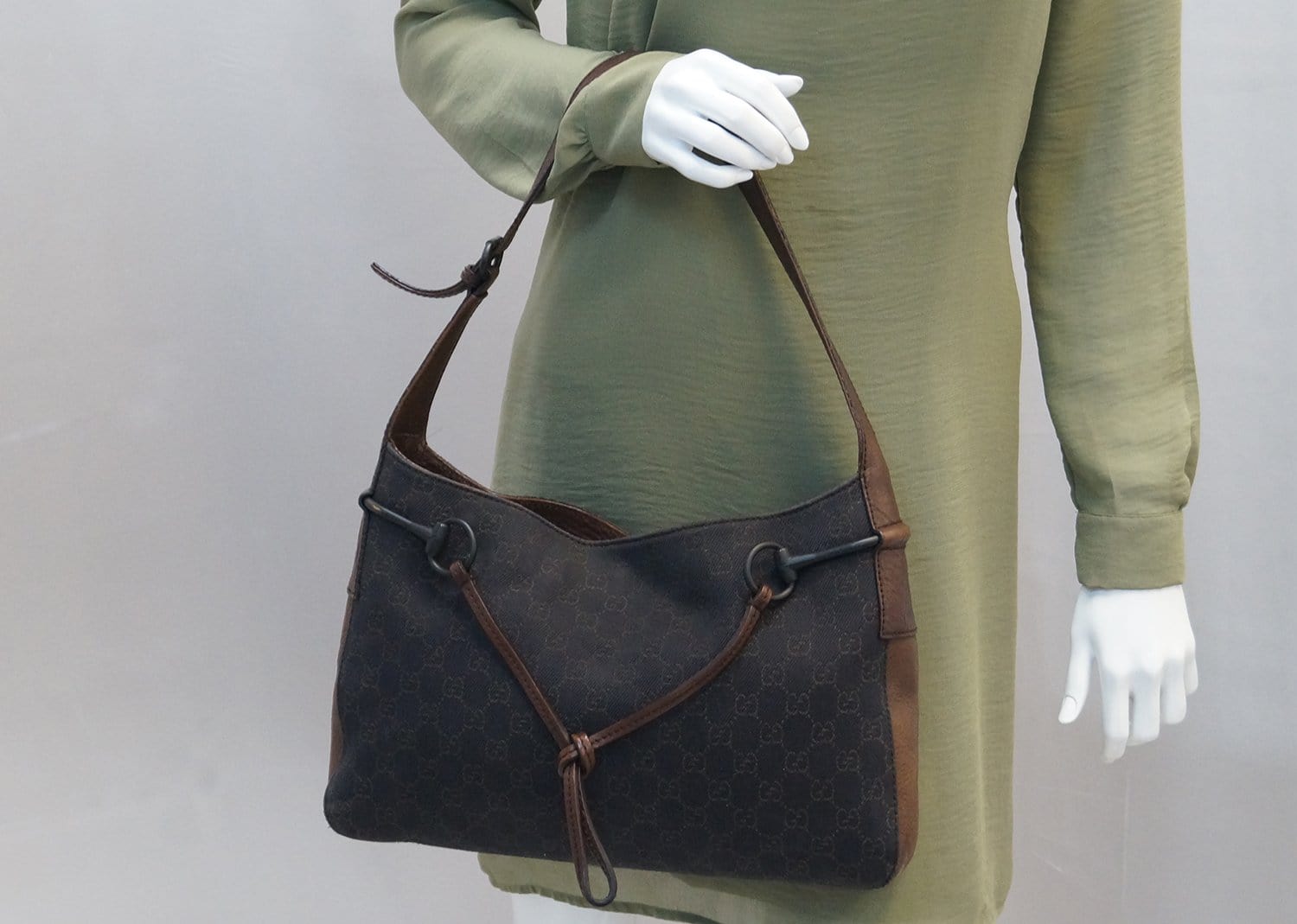 Gucci Pattern Horsebit Dark Shoulder Bag Brown