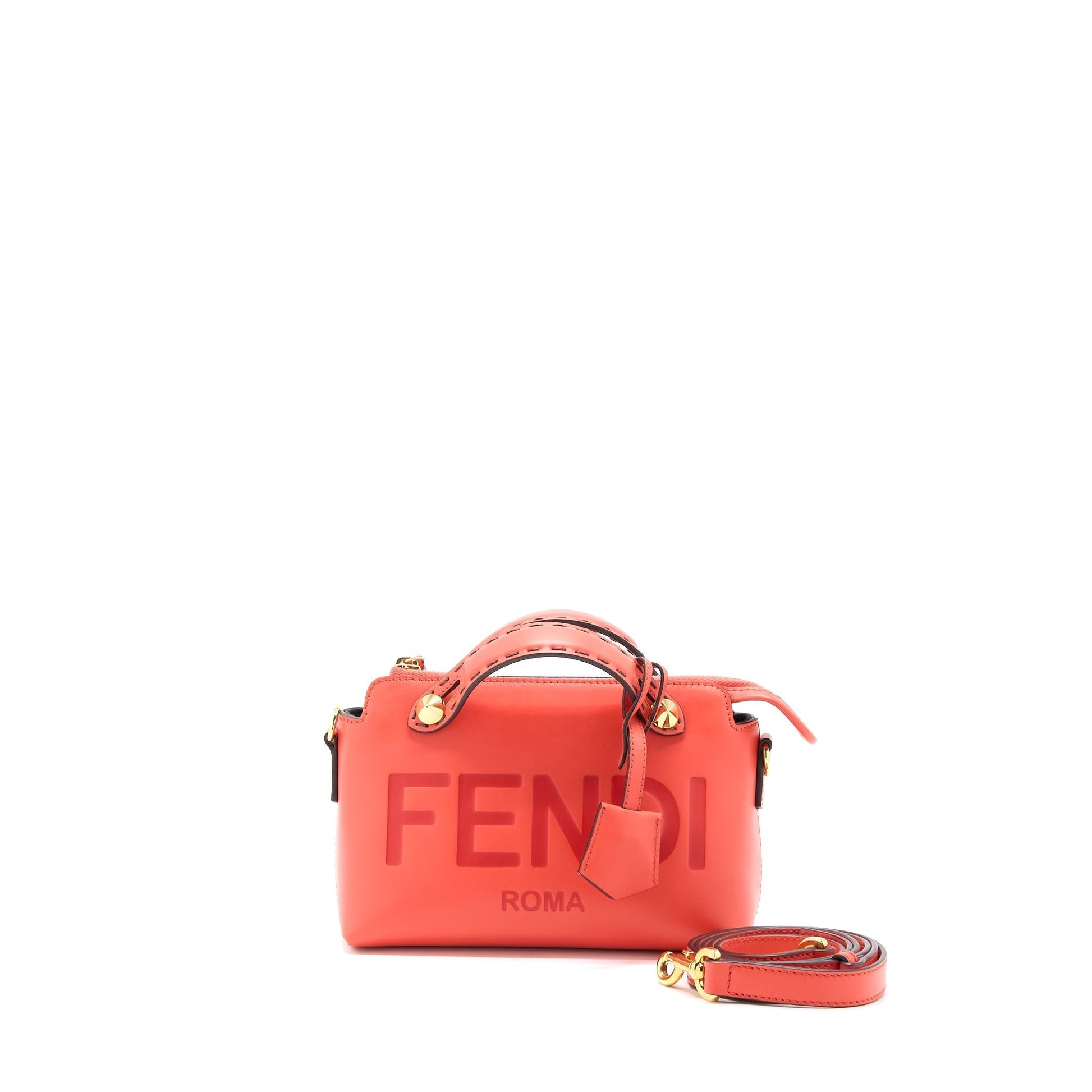 Fendi By The Way Calfskin Handbag Red Orange Mini Travel Bag