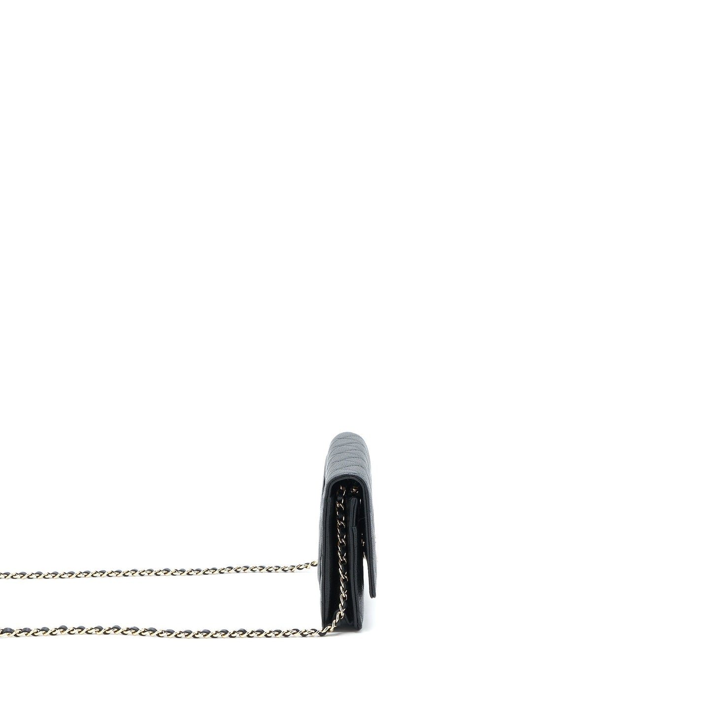 Chanel Giant CC Logo On Caviar LGHW Black Wallet Case
