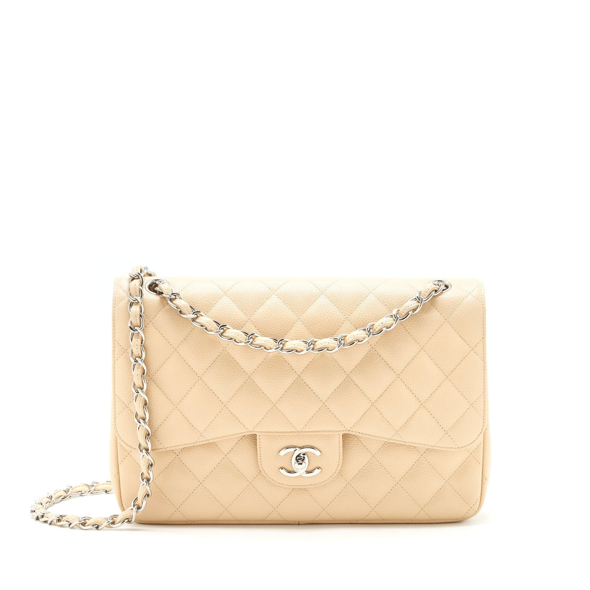 Chanel Classic Jumbo double flap caviar SHW Beige Shoulder Bag