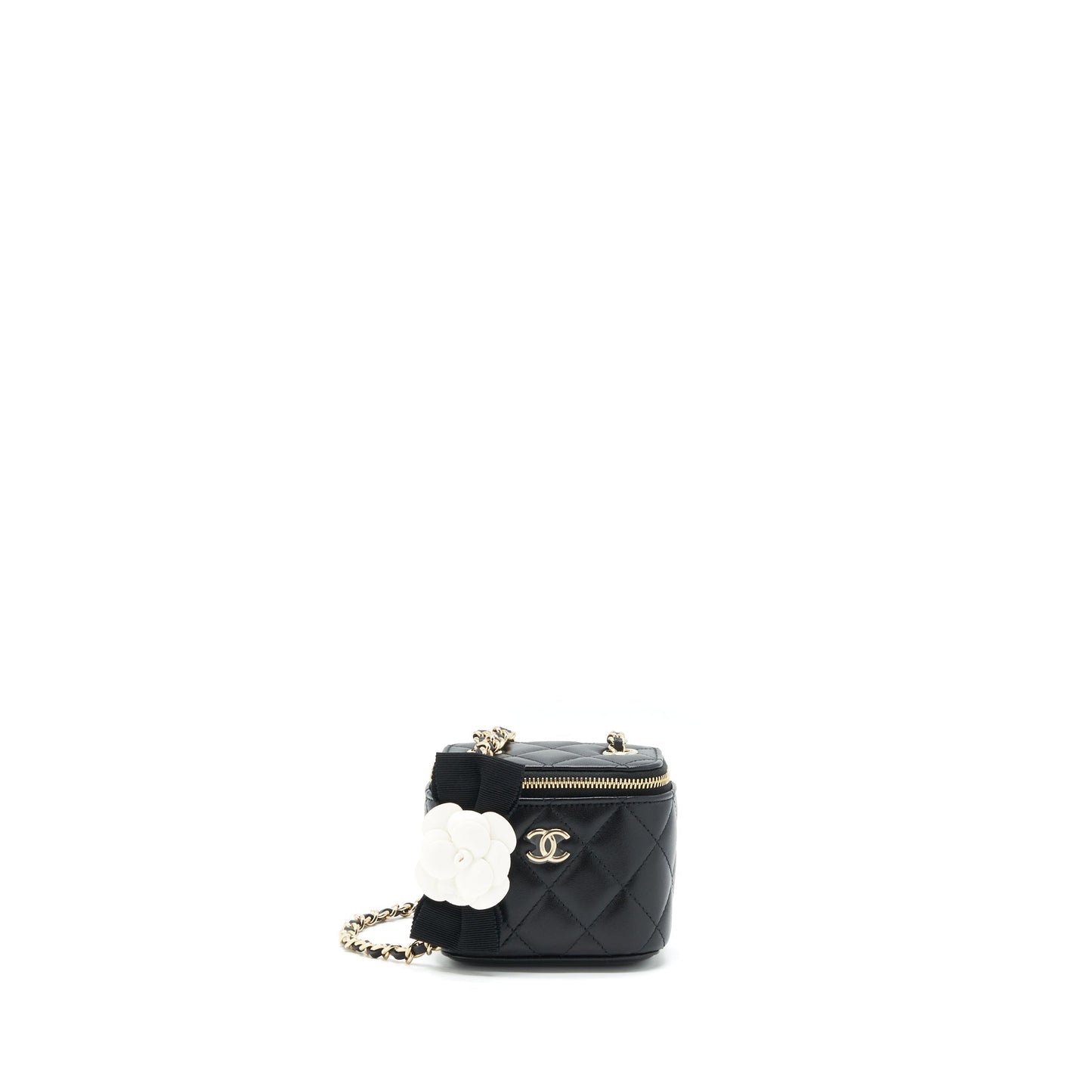 Chanel Vanity Camellia Lambskin LGHW Black Mini Bag