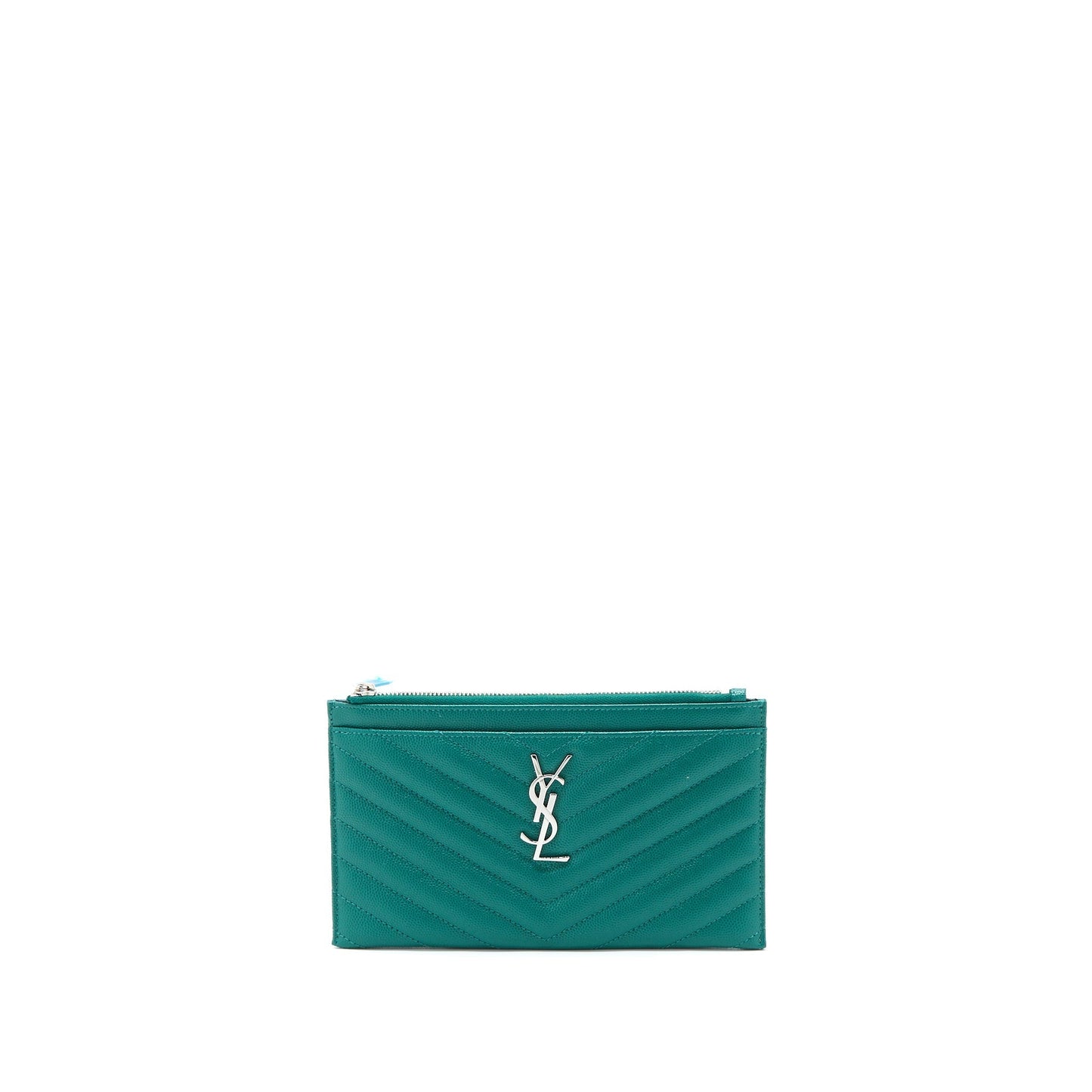 YSL Saint Laurent Saint Laurent Cassandra Zipped Pouch Grained Calfskin Matelasse Green Travel Bag