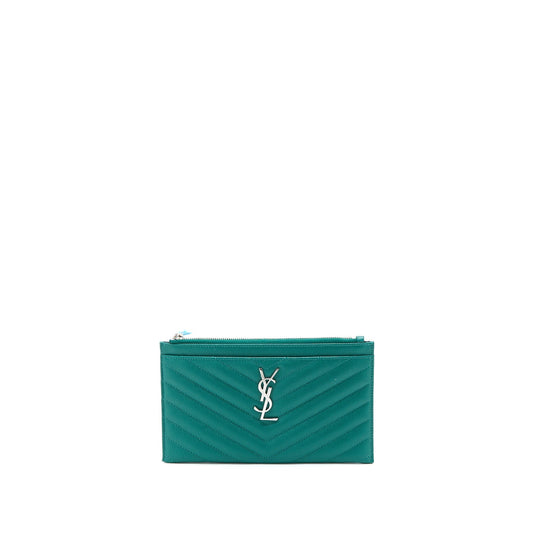 YSL Saint Laurent Saint Laurent Cassandra Zipped Pouch Grained Calfskin Matelasse Green Travel Bag