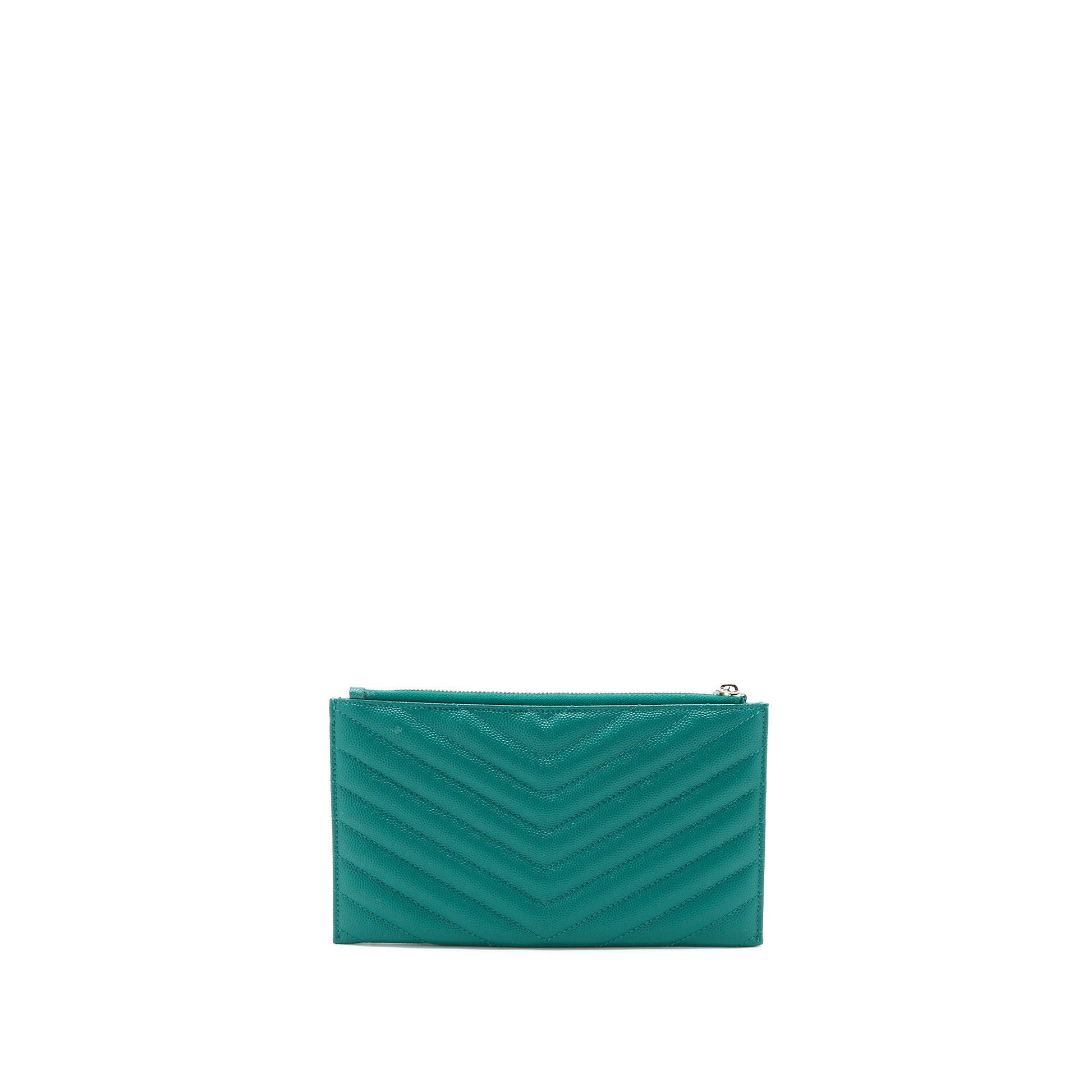 YSL Saint Laurent Saint Laurent Cassandra Zipped Pouch Grained Calfskin Matelasse Green Travel Bag
