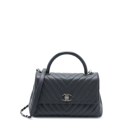 Chanel Coco Handle Chevron Caviar SHW Black Handbag