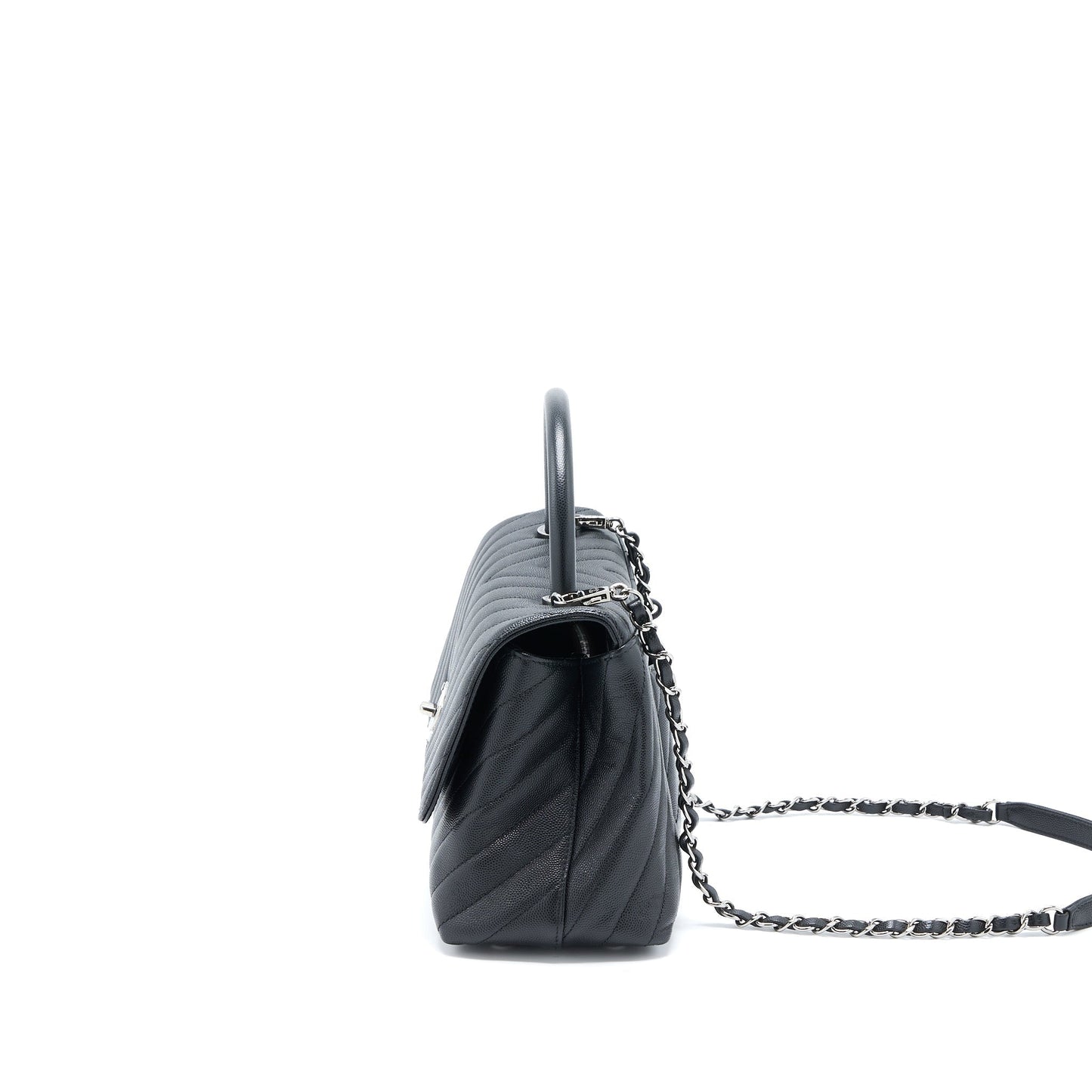 Chanel Coco Handle Chevron Caviar SHW Black Handbag