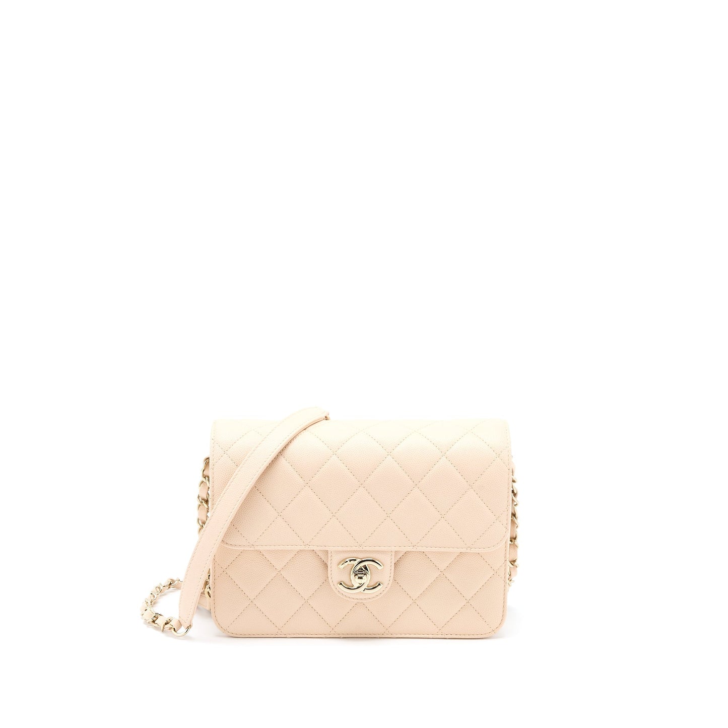 Chanel 21K Caviar Light LGHW Microchip Beige Crossbody Bag