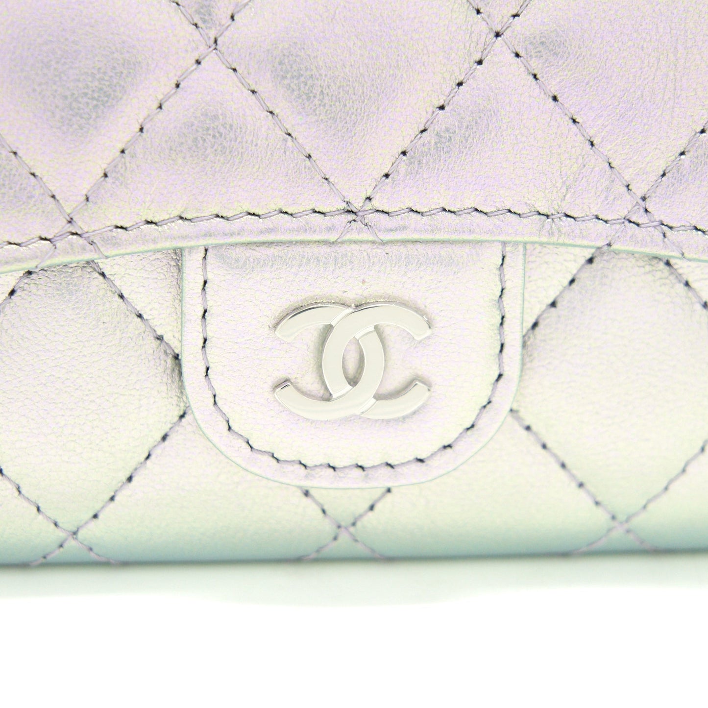 Chanel 21K Iridescent Flap Card Holder Grey Wallet Case