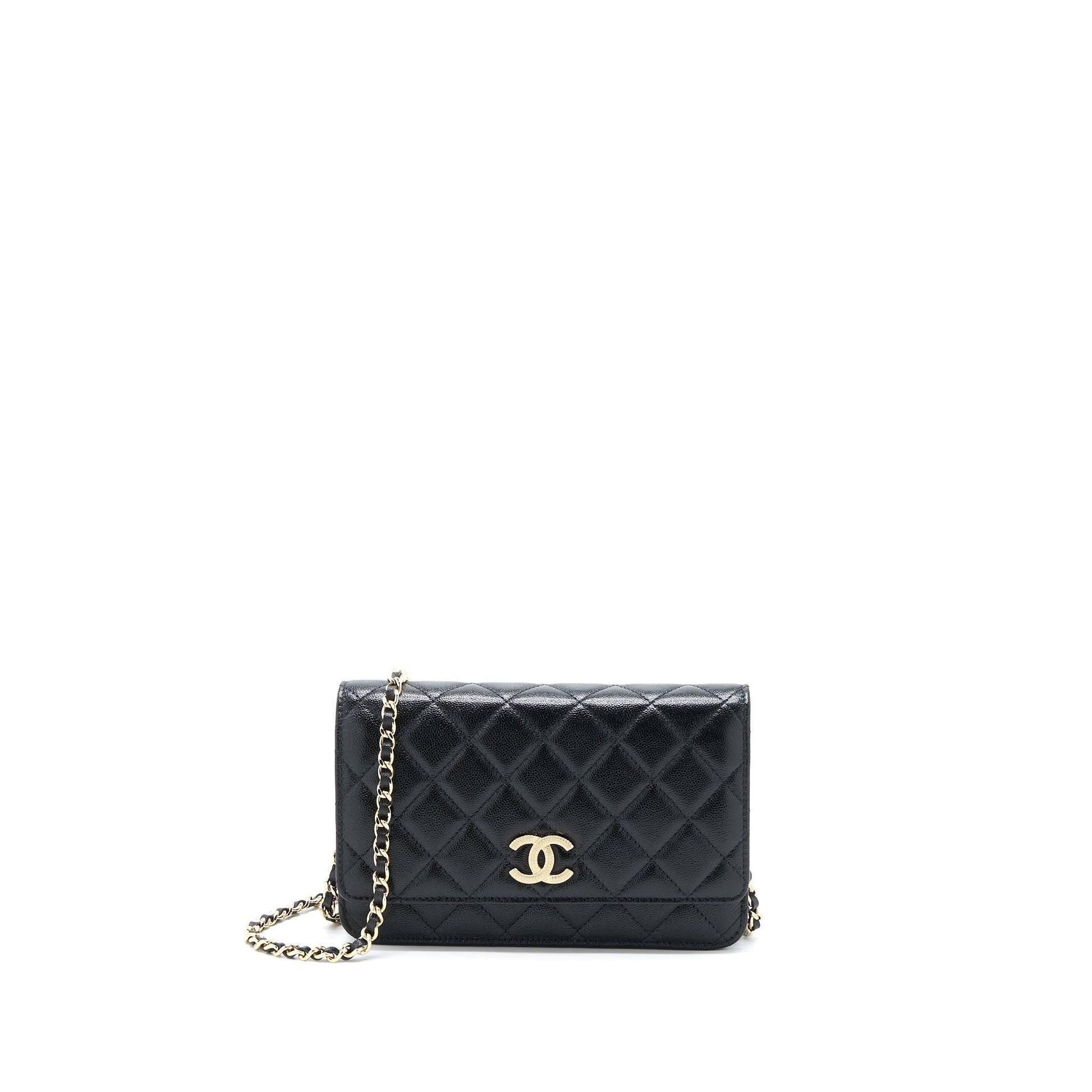 Chanel 22B Detail CC Logo On Caviar Black Wallet Case