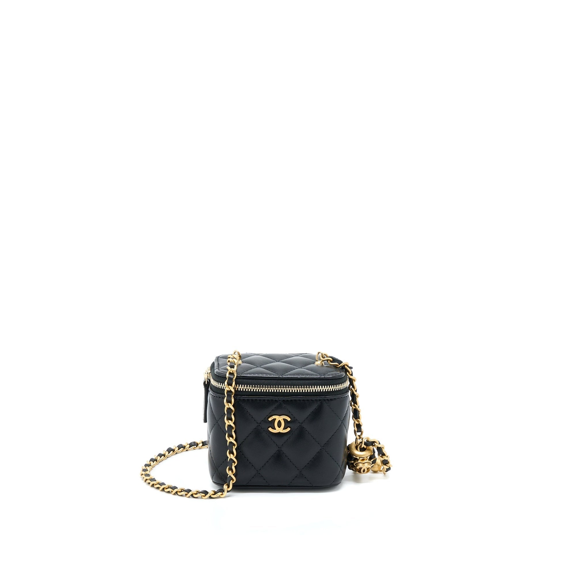 Chanel 22A Pearl Crush Vanity Lambskin GHW Black Mini Bag