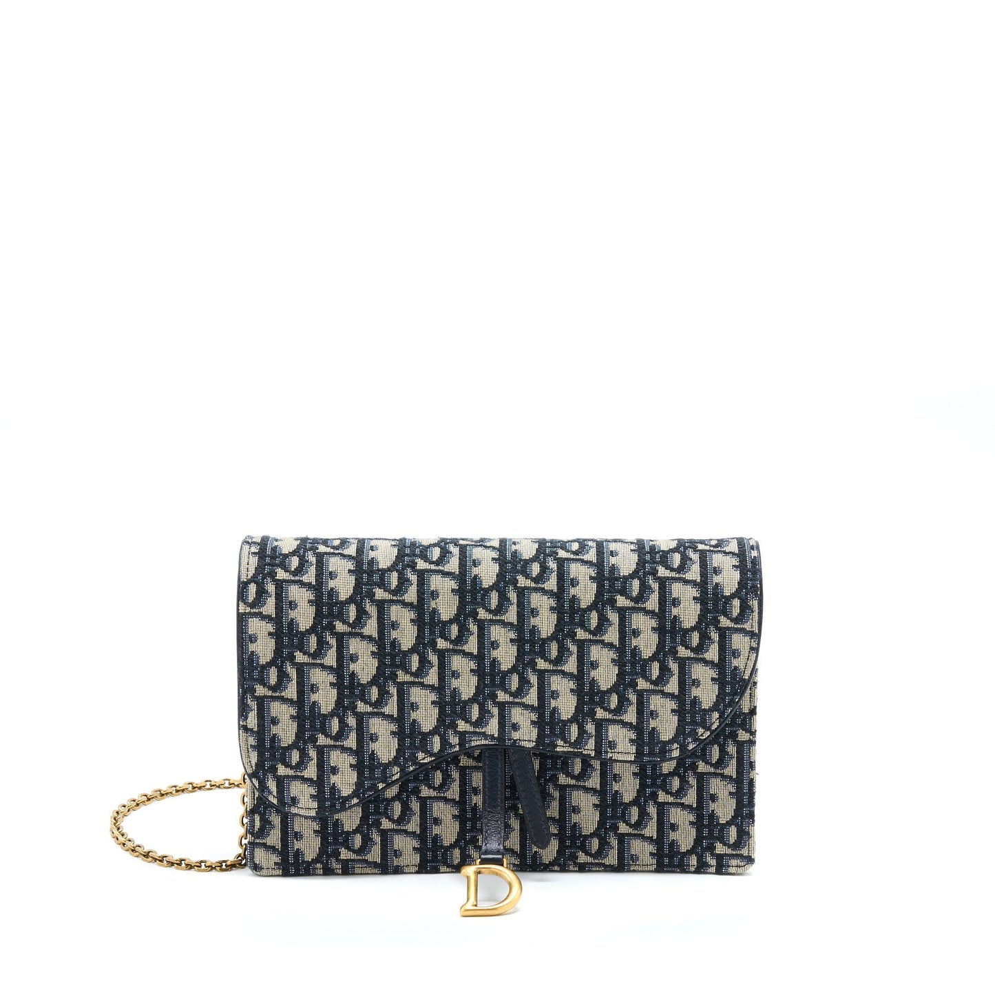 Dior Saddle Pouch With Oblique Jacquard Handbag Blue Chain Travel Bag