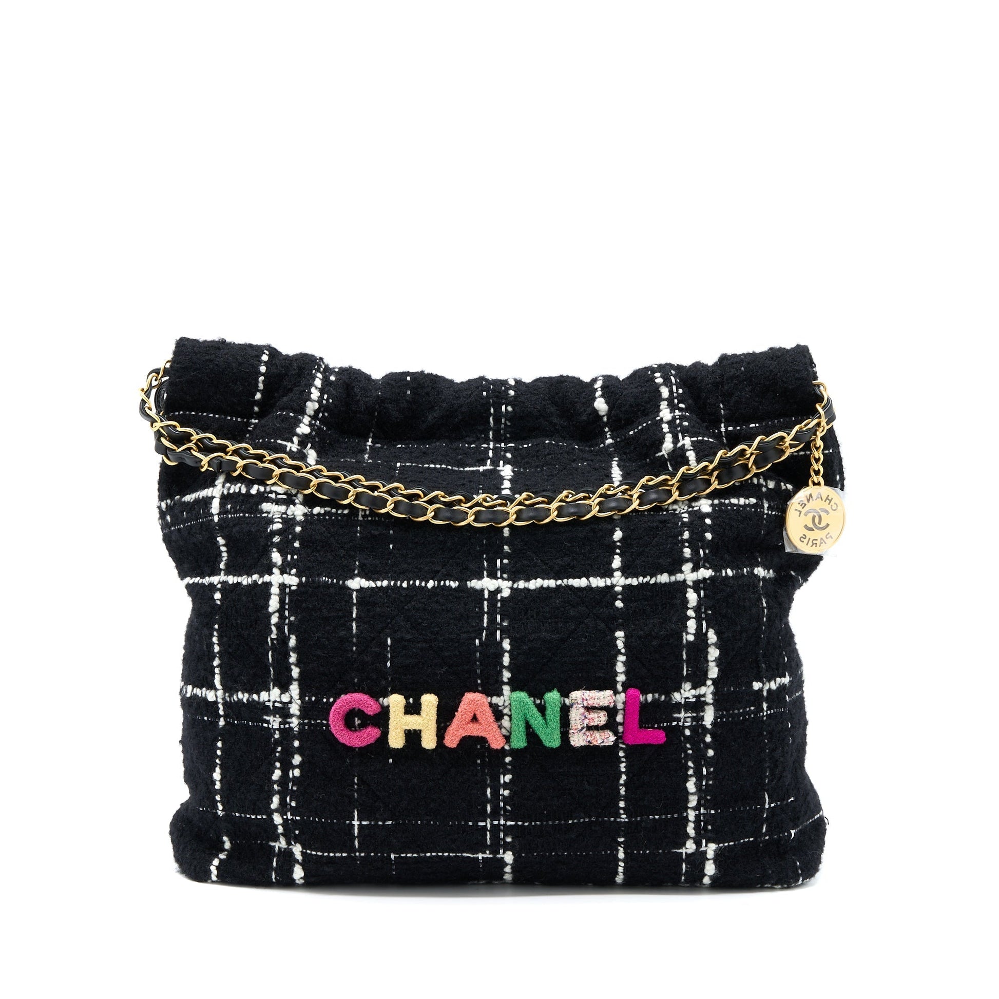 Chanel 22 Tweed GHW Microchip Multicolour Handbag
